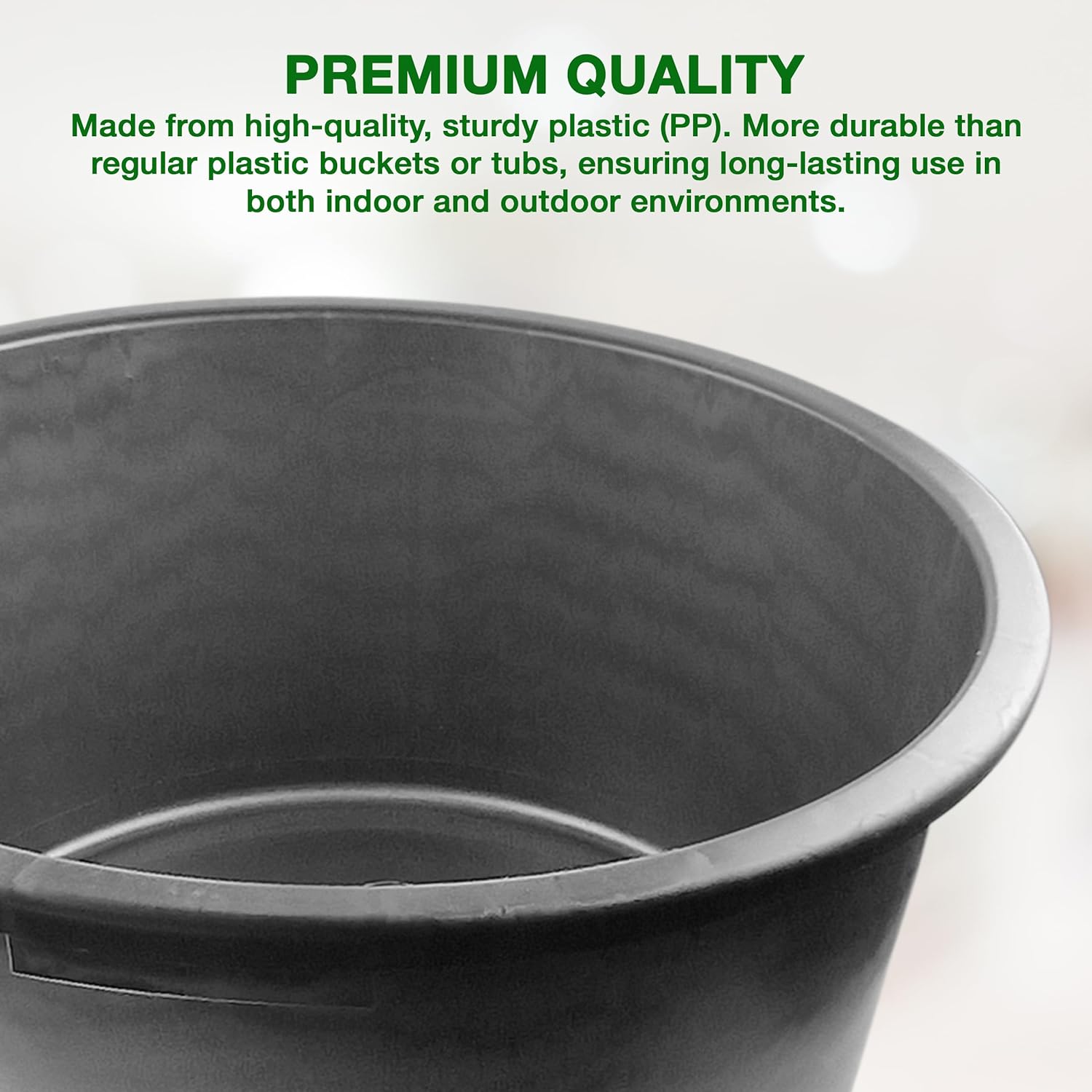 Flexi Tub Small (45L), Medium (65L), Large (90L) Black - Sturdy Heavy Duty Large Plastic Bucket with Handles | Builders Garden Home Storage Container