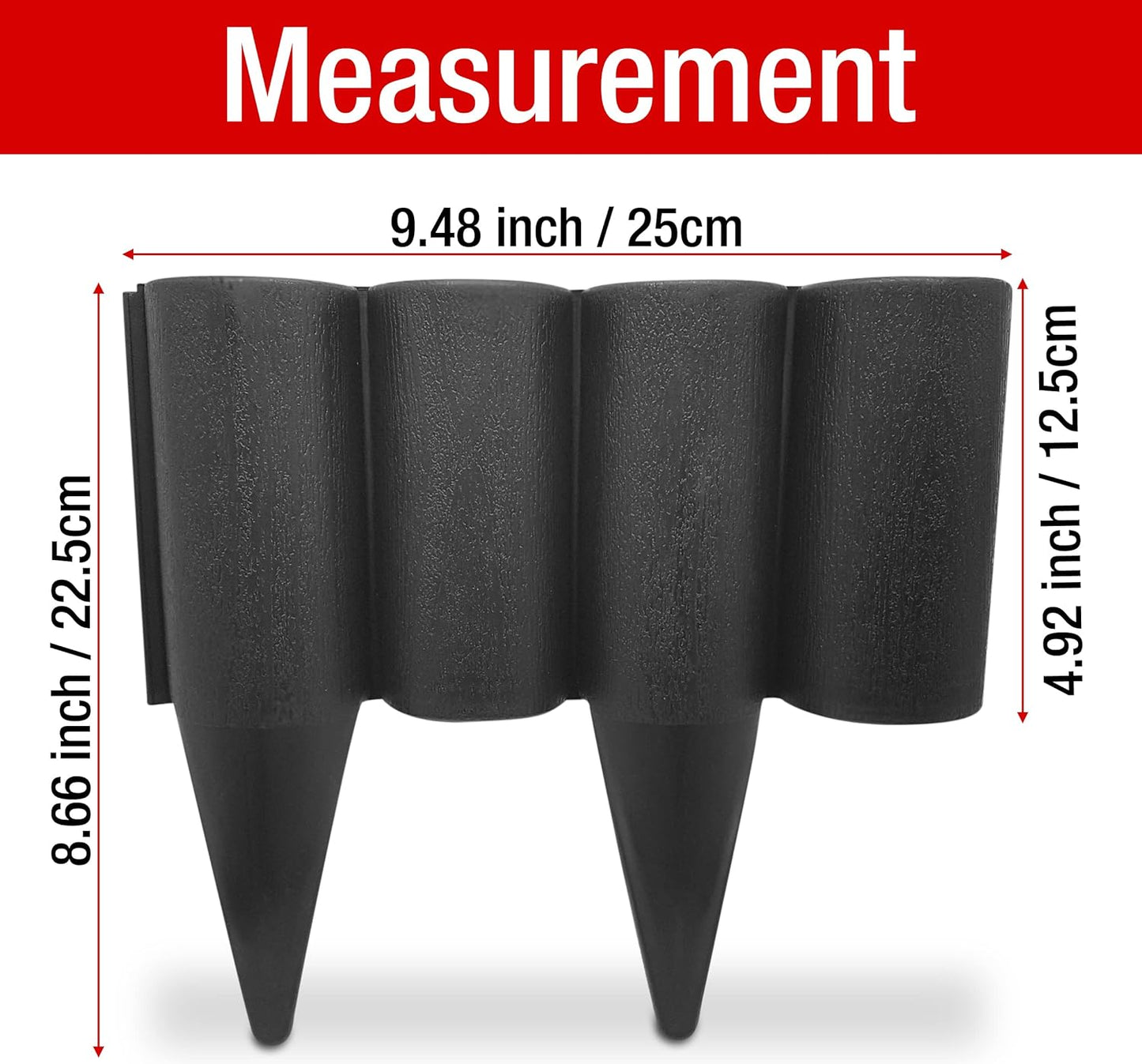 Black Lawn Edging Border – 2.5 meters / 8.2 ft long Garden Palisade Edge Border with Wood Log Effect – Fencing with Ground Stakes – Ideal for Flower Beds, Lawn, Patio, Pavement