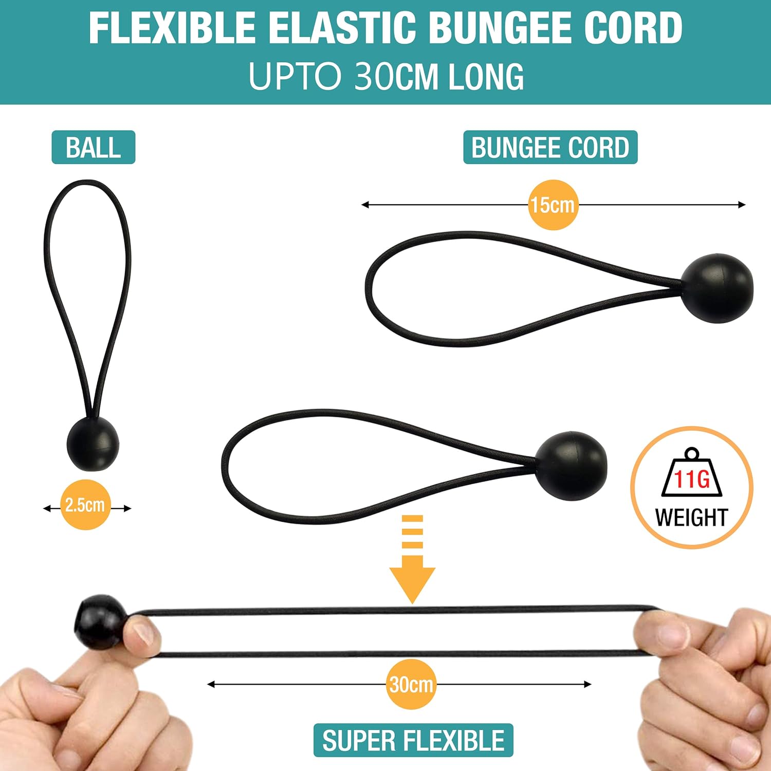 Bungee Cords Set of 20 Pieces – 6 Inch Multifunctional Bungee Straps – Reusable Elastic Tarp Rope Ties – Heavy Duty Durable Construction – Ideal for Tents, Tarpaulin, Flag Poles