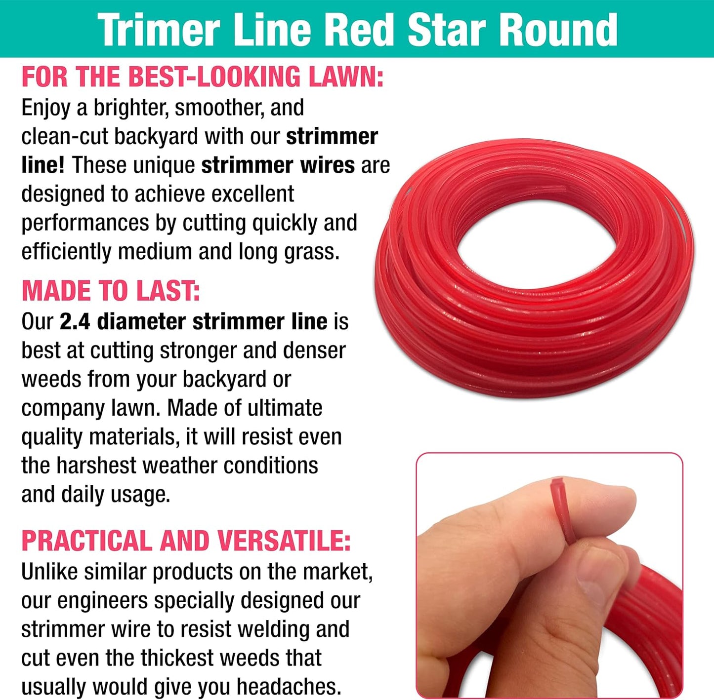 Strimmer Line Red Star – 2.4 mm x 15 m Strimmer Wire – Ideal for Professional Trimming of Medium to Long Grass