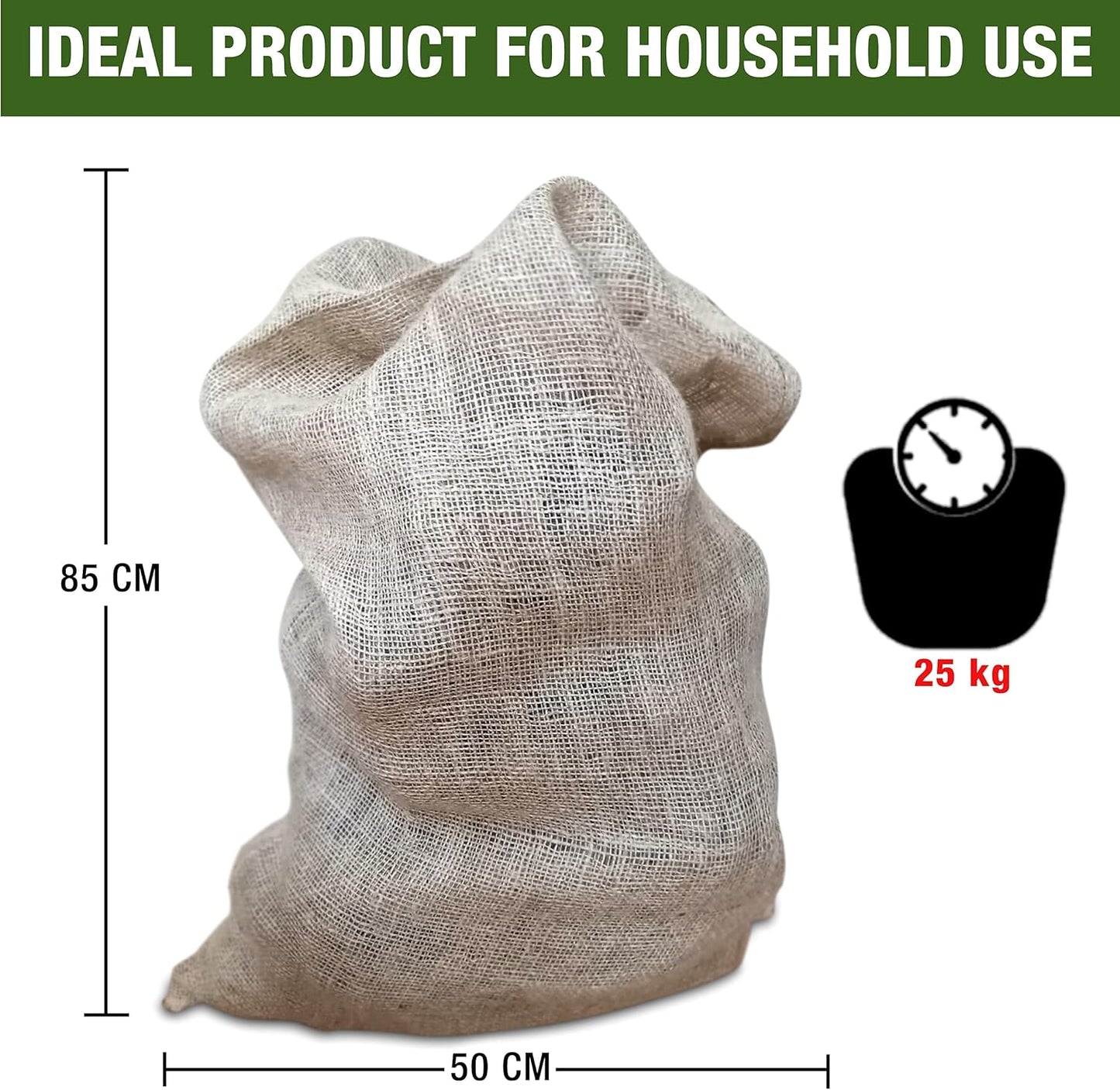 Natural Hessian Tearproof Jute Sacks Pack of 4 – Resistant and Anti-Tear Storage Bags – Large Bags – 50 x 85 cm / 25 kg Hessian Fabric – Suitable for Vegetable Storage – Bean Bag