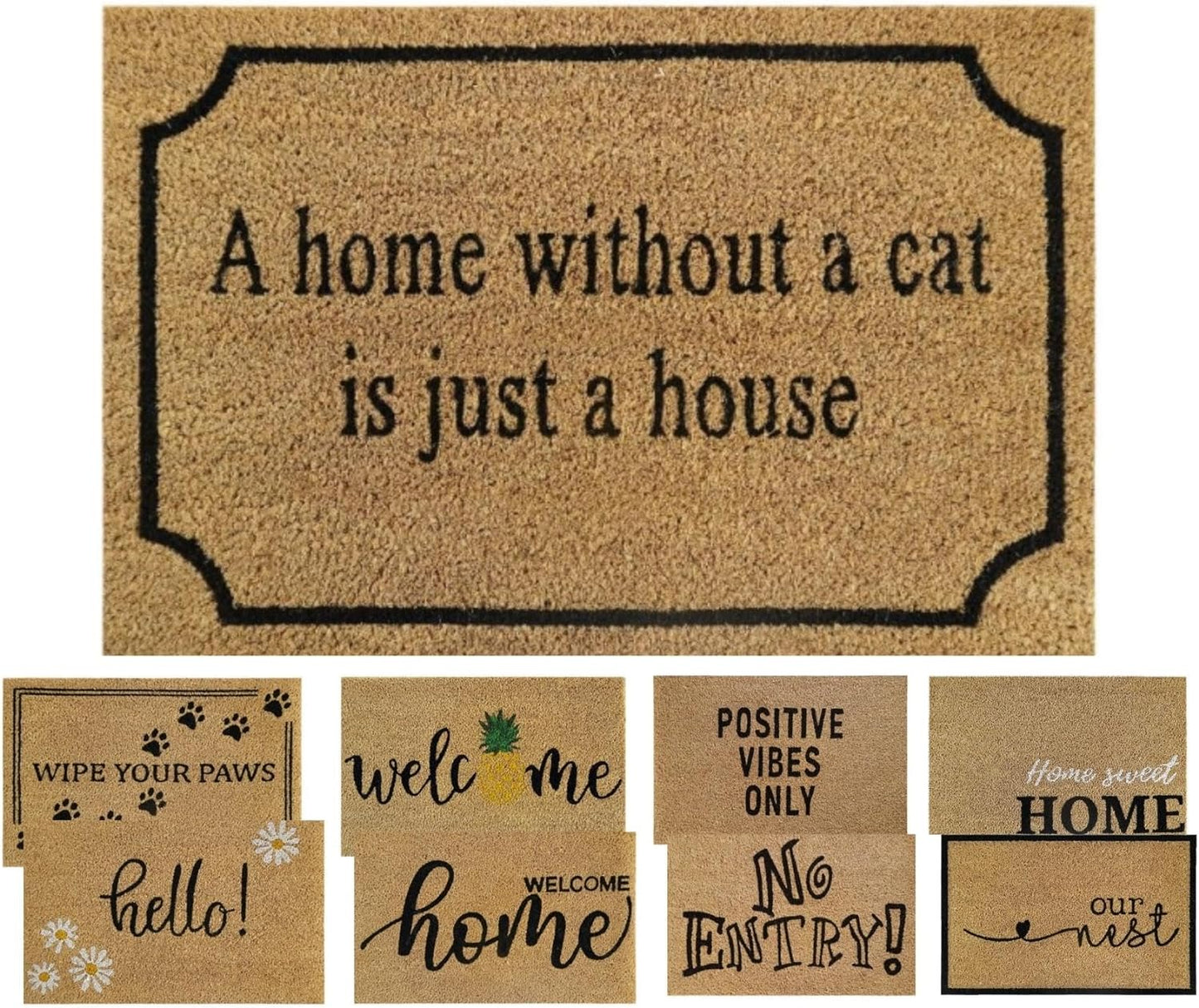 Coir Door Mat (60x40cm) - Non-Slip & Absorbent, Indoor/Outdoor, Eco-Friendly - Ideal as Front Door, Entrance, Floor, Welcome Mat - Large Size, Dirt Trapper, Washable