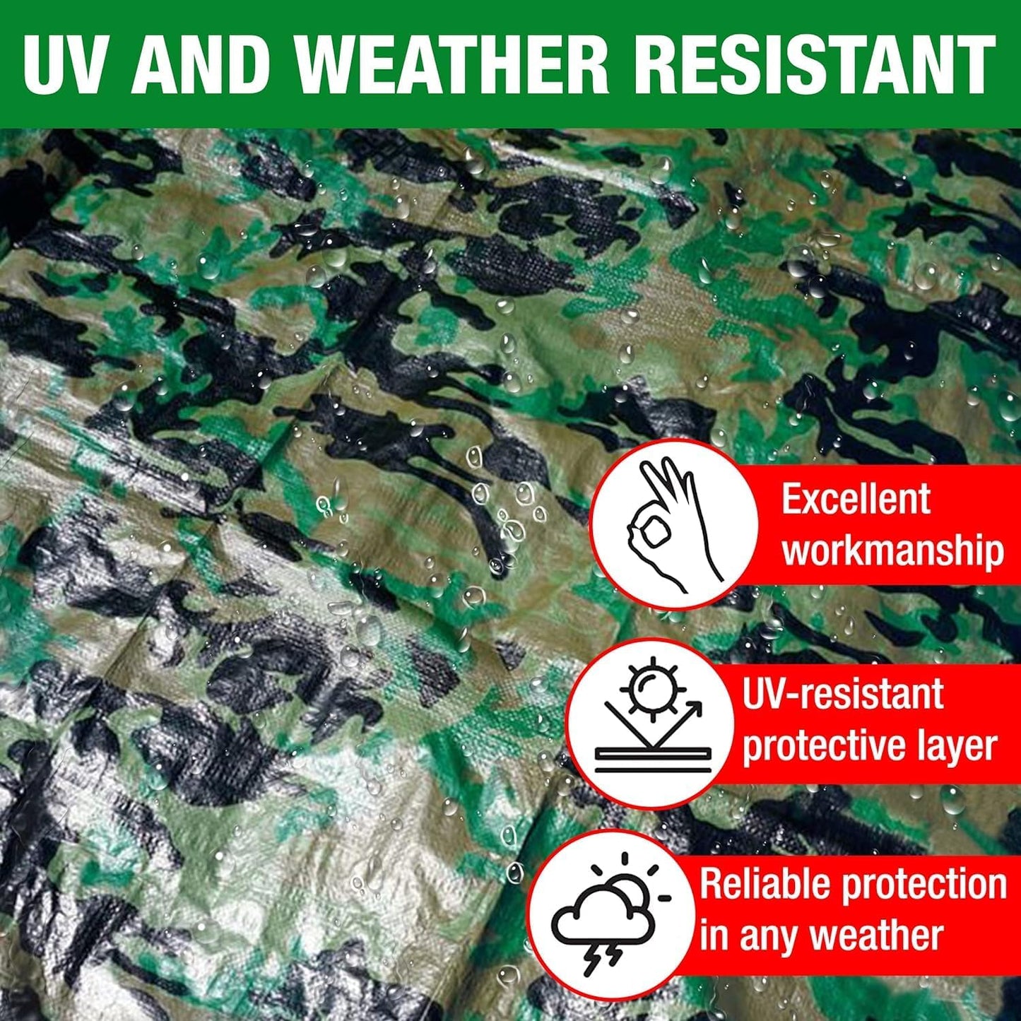 Camouflage Tarpaulin – Multi-Use Tarp Sheet for Camping, Fishing, Bird Watching & Garden – Waterproof, UV Protective Cover for Rain Shelter, Groundsheet, Tent & Trailer
