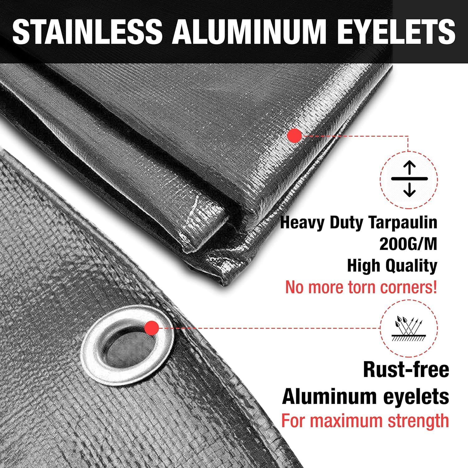 Grey Tarpaulin – Waterproof & Heavy Duty 200 GSM Tarp – Large, Durable Tarp for Car, Garden, Home – UV, Dust, Rain, Snow Protection – Versatile Groundsheet for Camping & Outdoor