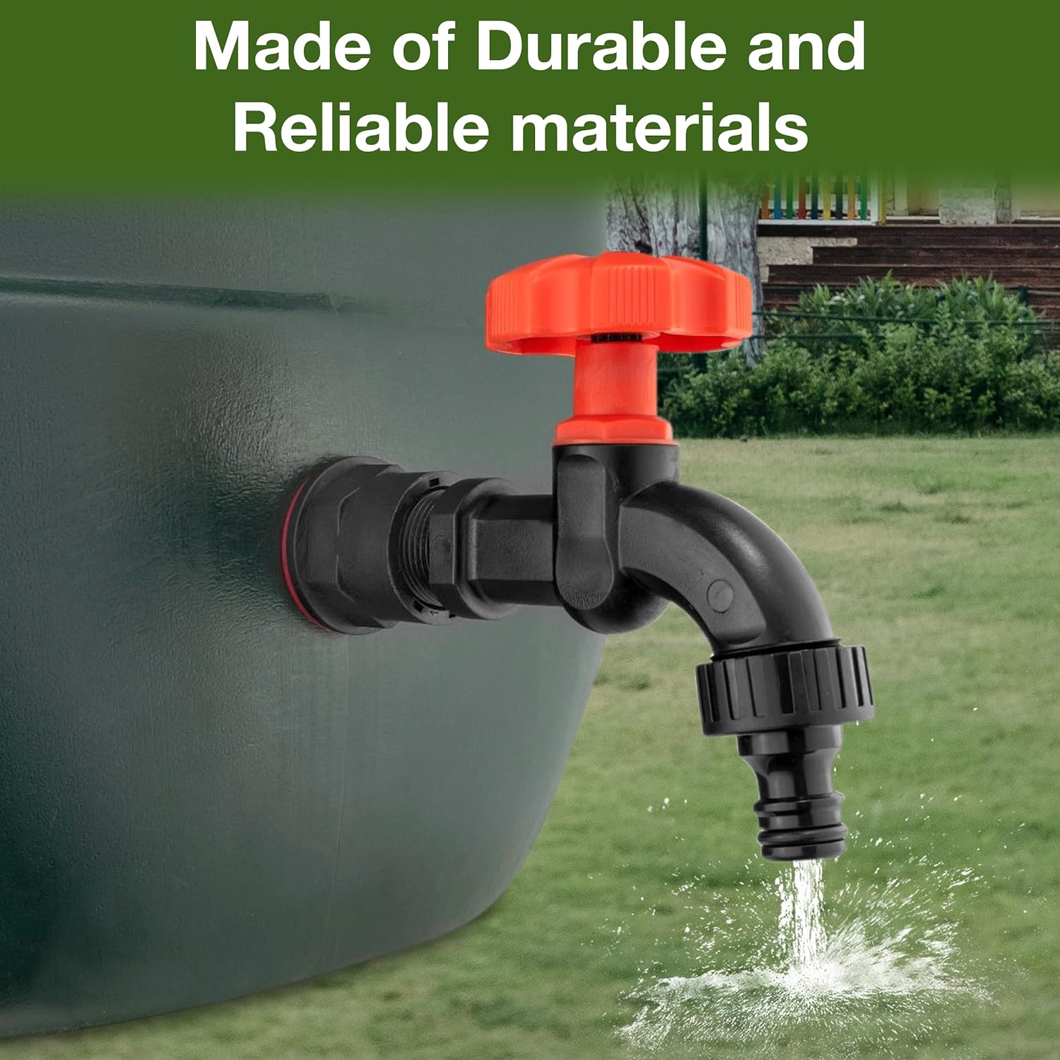 Premium Water Butts Kit – 3/4" bsp black tap with standard click lock hose connector + Hozelock compatible tap hose connector + PTFE Tape Roll