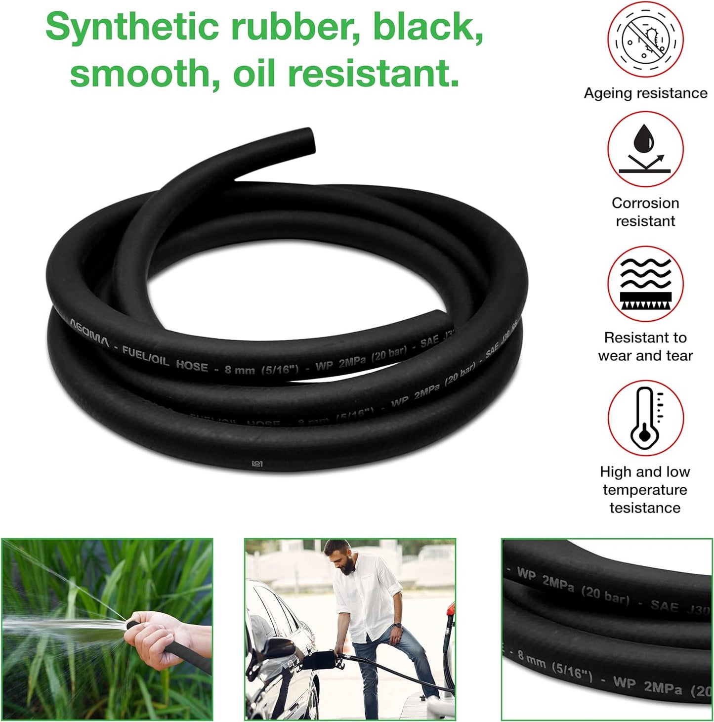 8mm Fuel Hose – Reinforced Rubber Hose for Fuel, Diesel, Petrol, Water – Oil-Resistant Flexible Pipe for Engine Fuels, Industrial Use – 2m Reinforced Rubber Pipe Hose