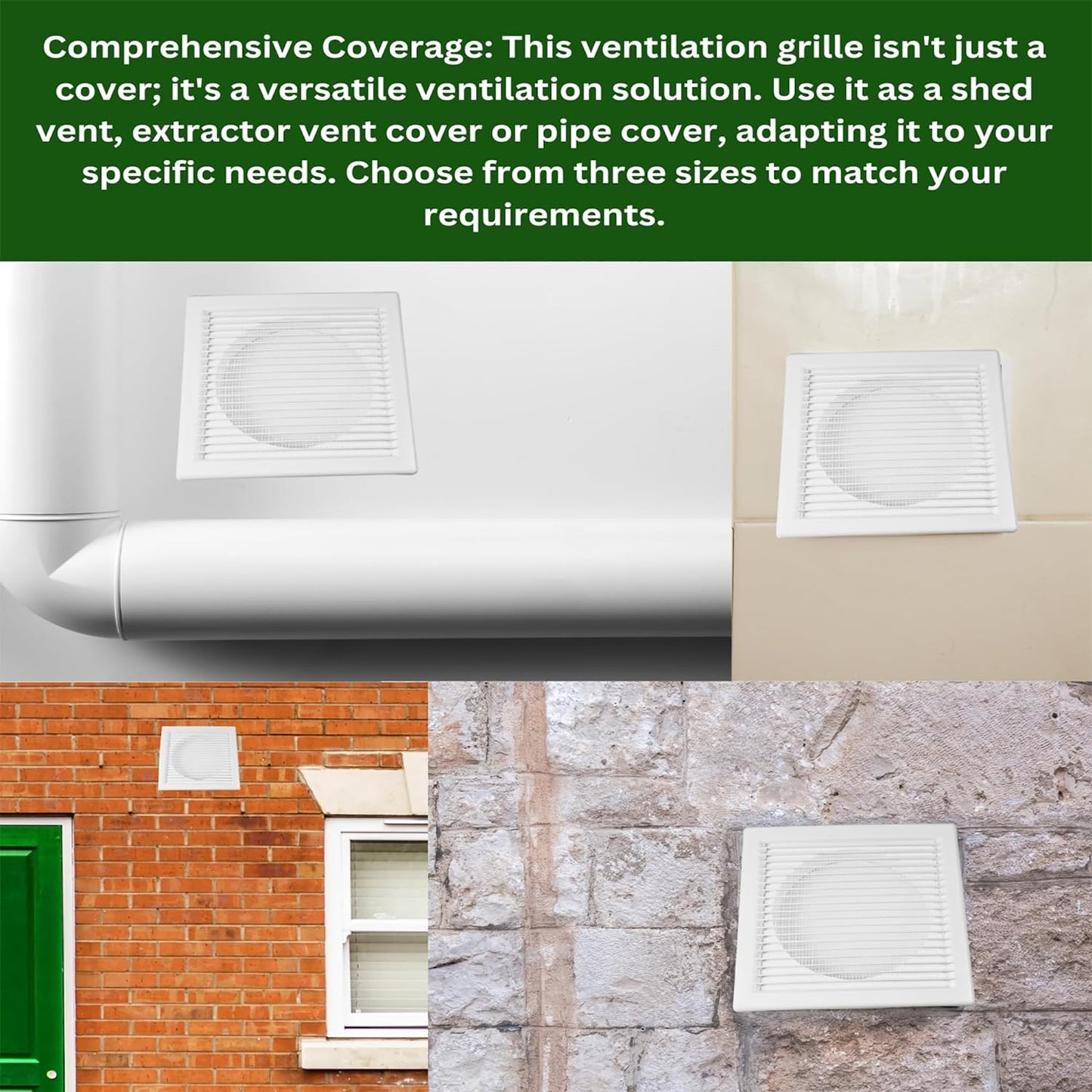 Square White Ventilation Grille with Flyscreen - Round Ø 100mm – 4 inch Rear Spigot