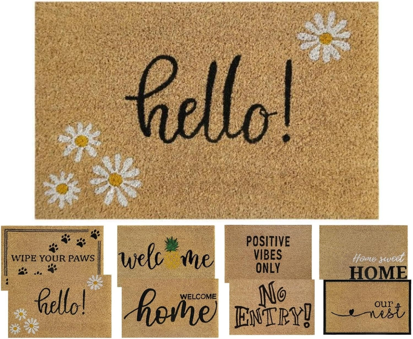 Coir Door Mat (60x40cm) - Non-Slip & Absorbent, Indoor/Outdoor, Eco-Friendly - Ideal as Front Door, Entrance, Floor, Welcome Mat - Large Size, Dirt Trapper, Washable