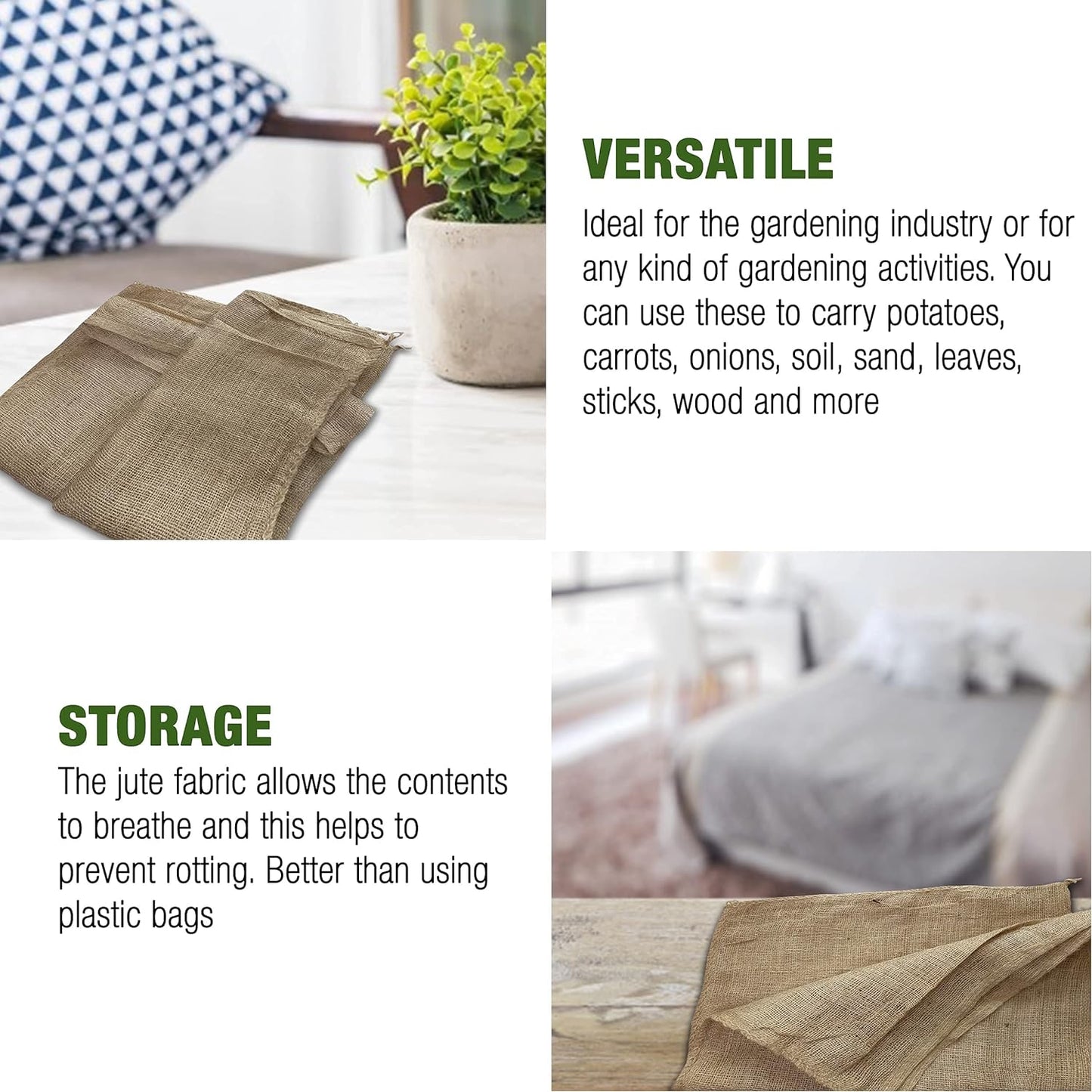 Natural Hessian Tearproof Jute Sacks Pack of 4 – Resistant and Anti-Tear Storage Bags – Large Bags – 50 x 85 cm / 25 kg Hessian Fabric – Suitable for Vegetable Storage – Bean Bag