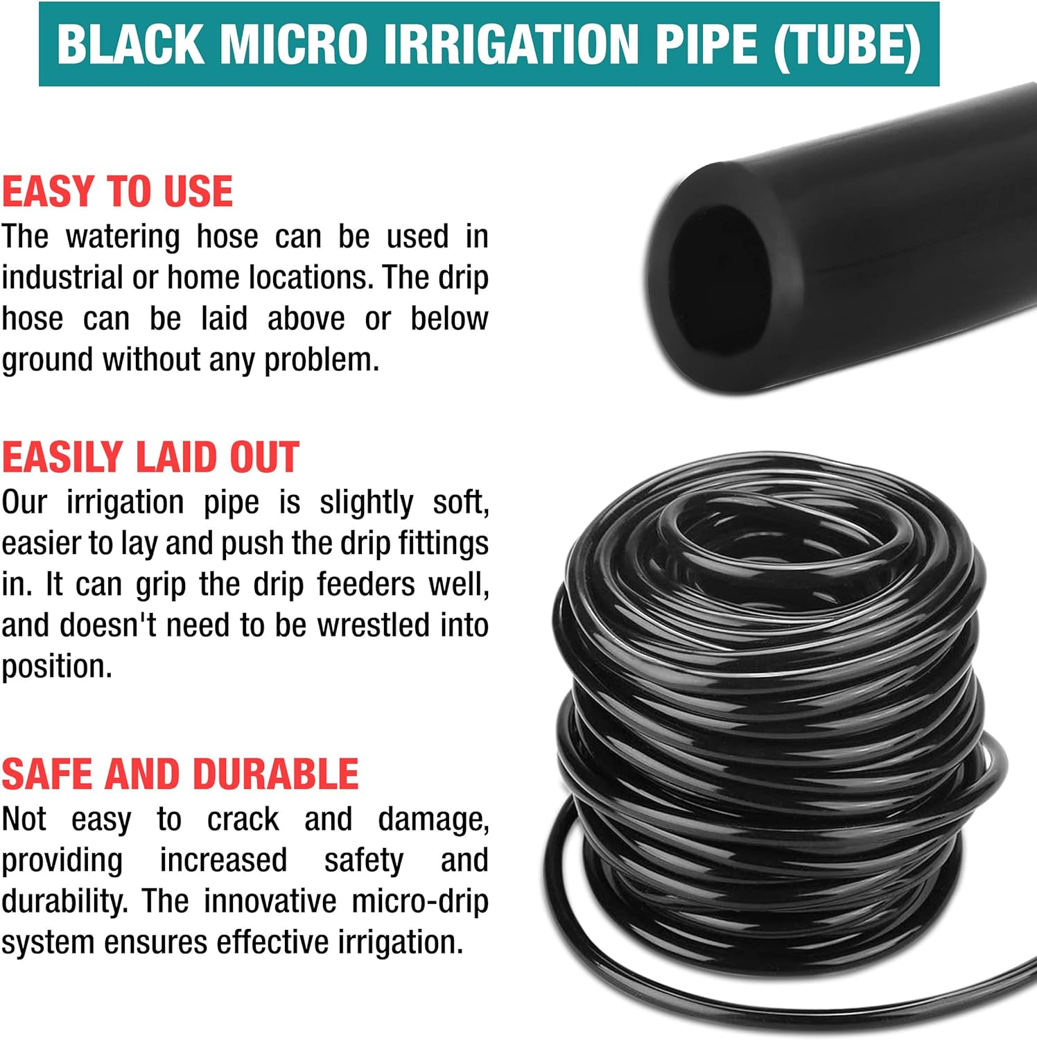 Micro Irrigation Water Pipe Tube – 50m Black Micro Tube 4mm / 6mm – Premium Hose for Garden Watering Systems – Easy DIY Installation - Ideal for Drippers, Micro Jets Mini Sprinklers