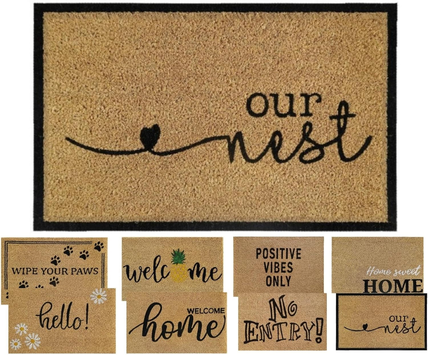 Coir Door Mat (60x40cm) - Non-Slip & Absorbent, Indoor/Outdoor, Eco-Friendly - Ideal as Front Door, Entrance, Floor, Welcome Mat - Large Size, Dirt Trapper, Washable
