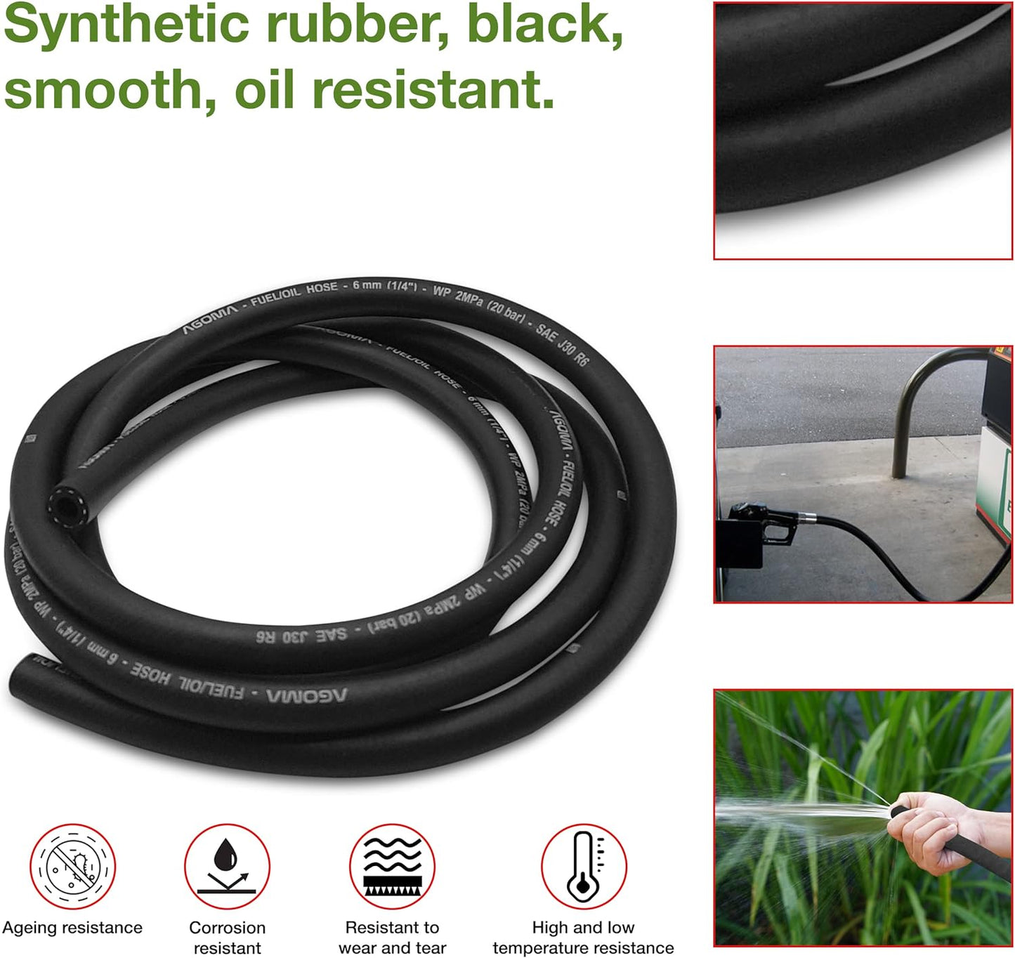 6mm Fuel Hose – Reinforced Rubber Hose for Fuel, Diesel, Petrol, Water – Oil-Resistant Flexible Pipe for Engine Fuels, Industrial Use – 2m Reinforced Rubber Pipe Hose