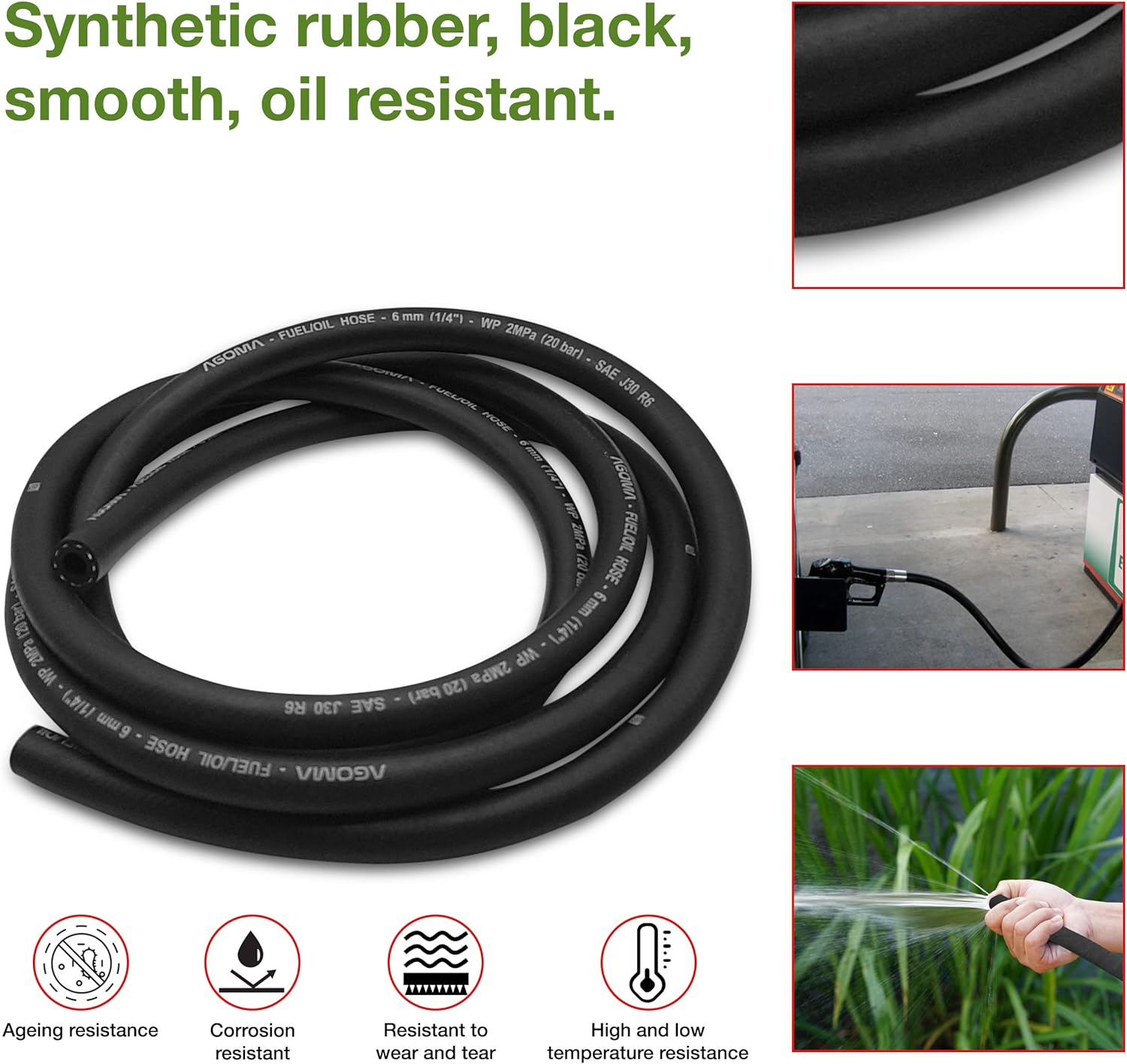 6mm Fuel Hose – Reinforced Rubber Hose for Fuel, Diesel, Petrol, Water – Oil-Resistant Flexible Pipe for Engine Fuels, Industrial Use – 2m Reinforced Rubber Pipe Hose