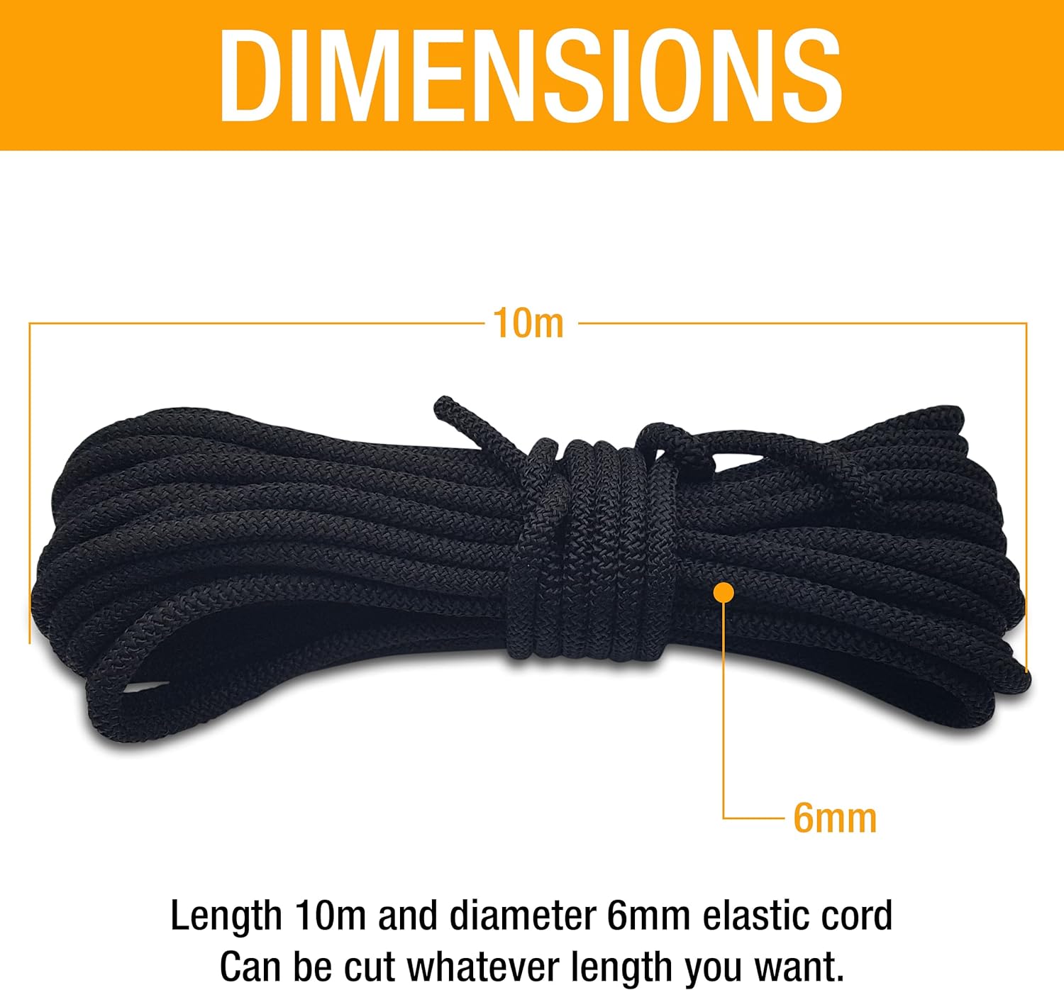 Bungee Cord – 10m x 6mm Elasticated Tarpaulin Bungee Cord – Heavy-Duty Tarpaulin Elastic Cord – Shock Securing Cord for Tarpaulins, Trailers, Camping, Sailboats and Industrial Use