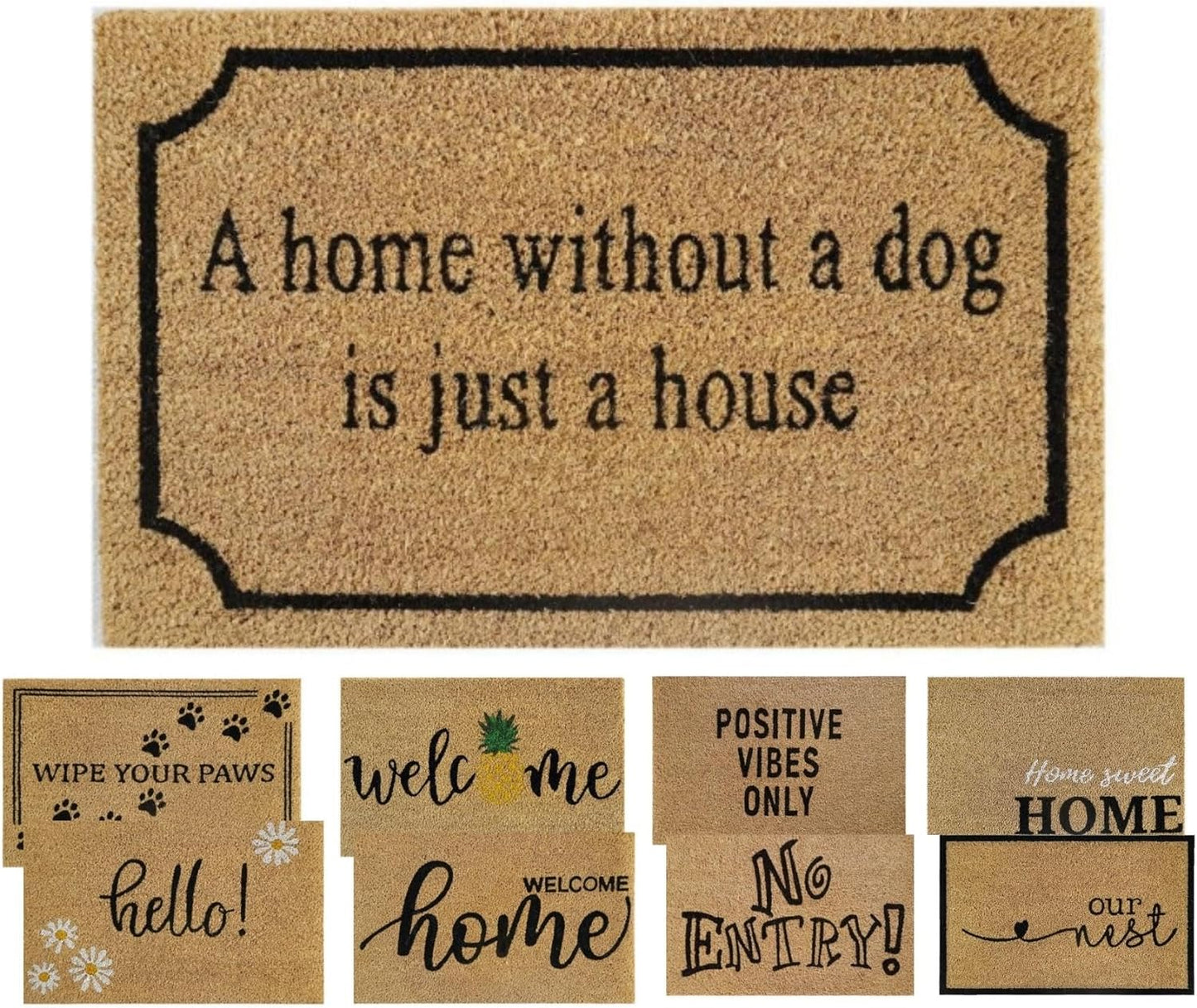 Coir Door Mat (60x40cm) - Non-Slip & Absorbent, Indoor/Outdoor, Eco-Friendly - Ideal as Front Door, Entrance, Floor, Welcome Mat - Large Size, Dirt Trapper, Washable