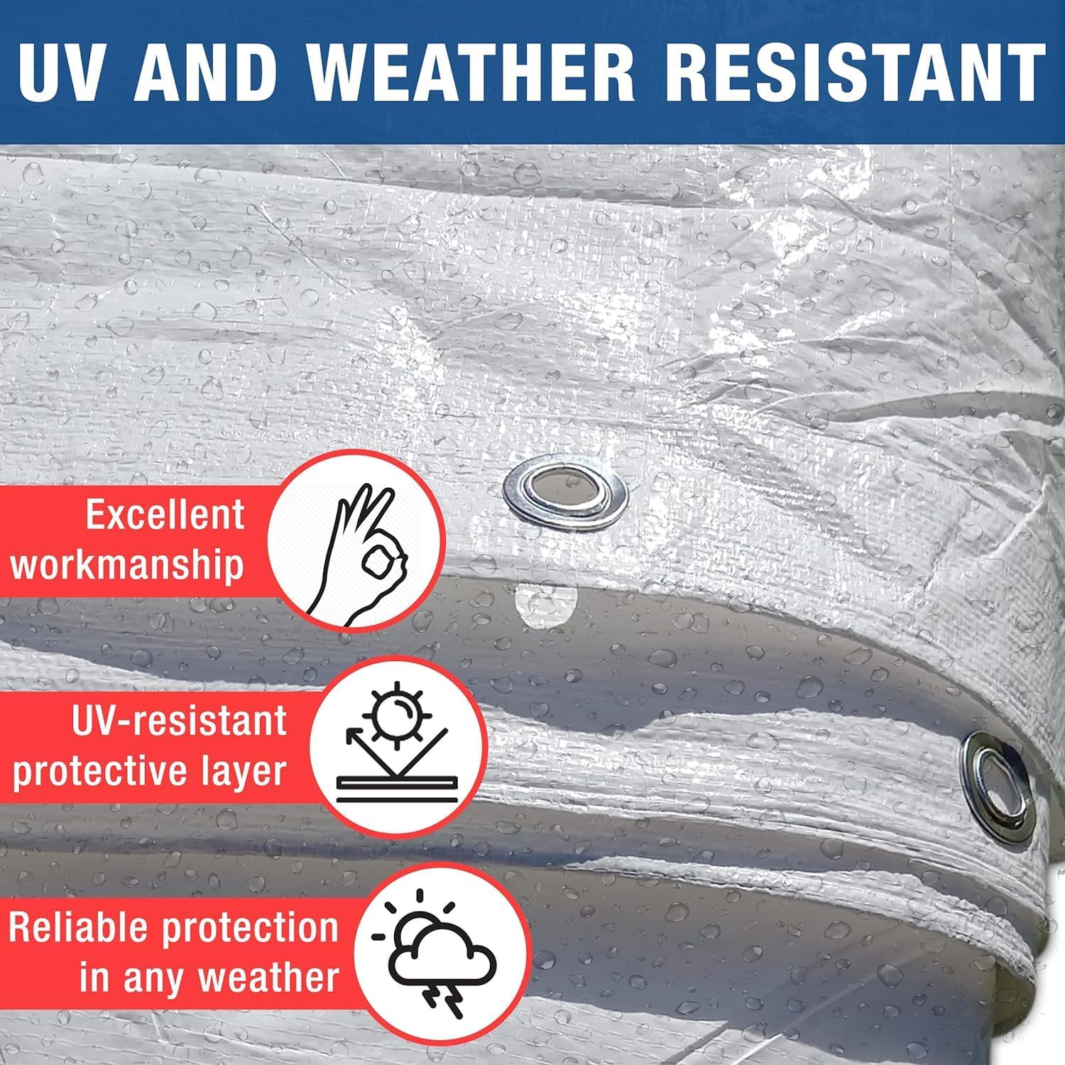 Heavy Duty White Tarpaulin – Durable, Waterproof & UV Resistant – Versatile Tarp Sheet for Outdoor, Garden, Camping – Large Groundsheet for Pergolas, Sheds, Weather Protection
