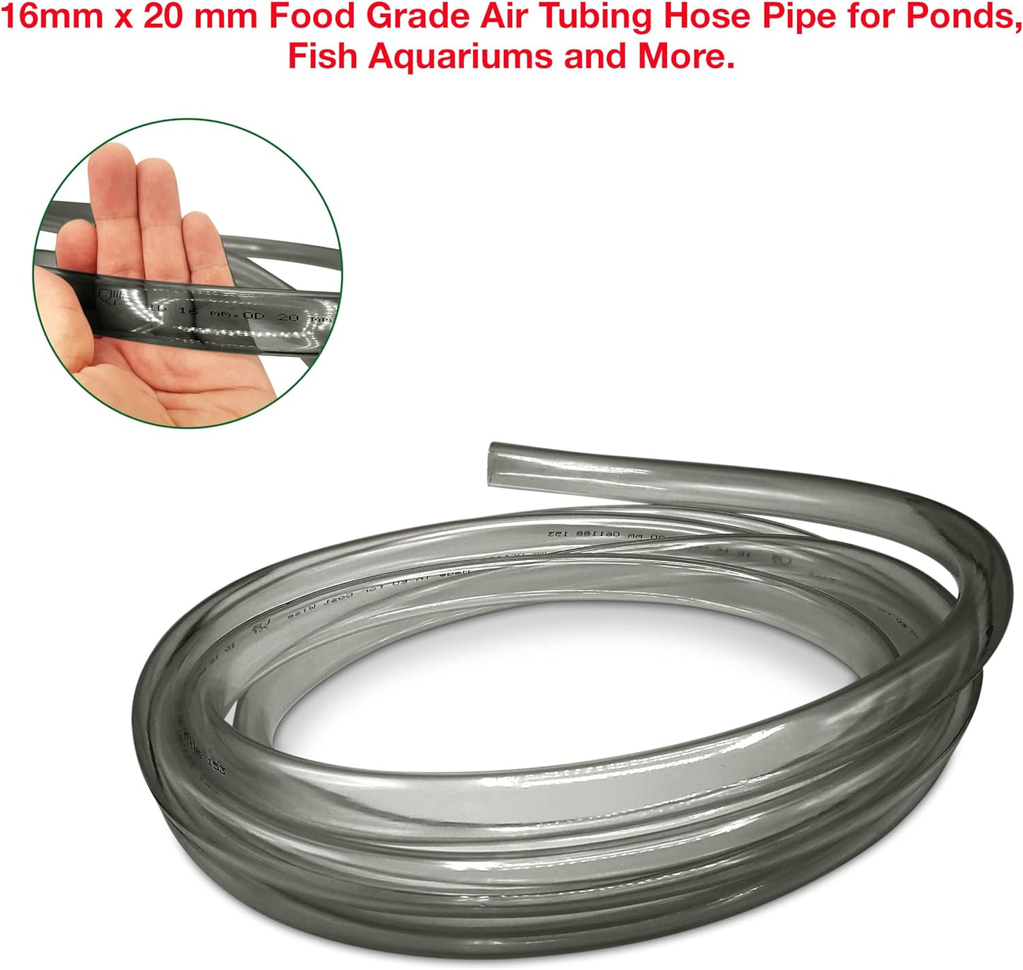 Flexible Hose Pipe 16mm Inside Diameter 20mm Outside Diameter – 4 Metres Grey PVC Food Grade Clear Plastic Tube for Fish Food, Engineering, Food Industry – Multipurpose PVC Pipe