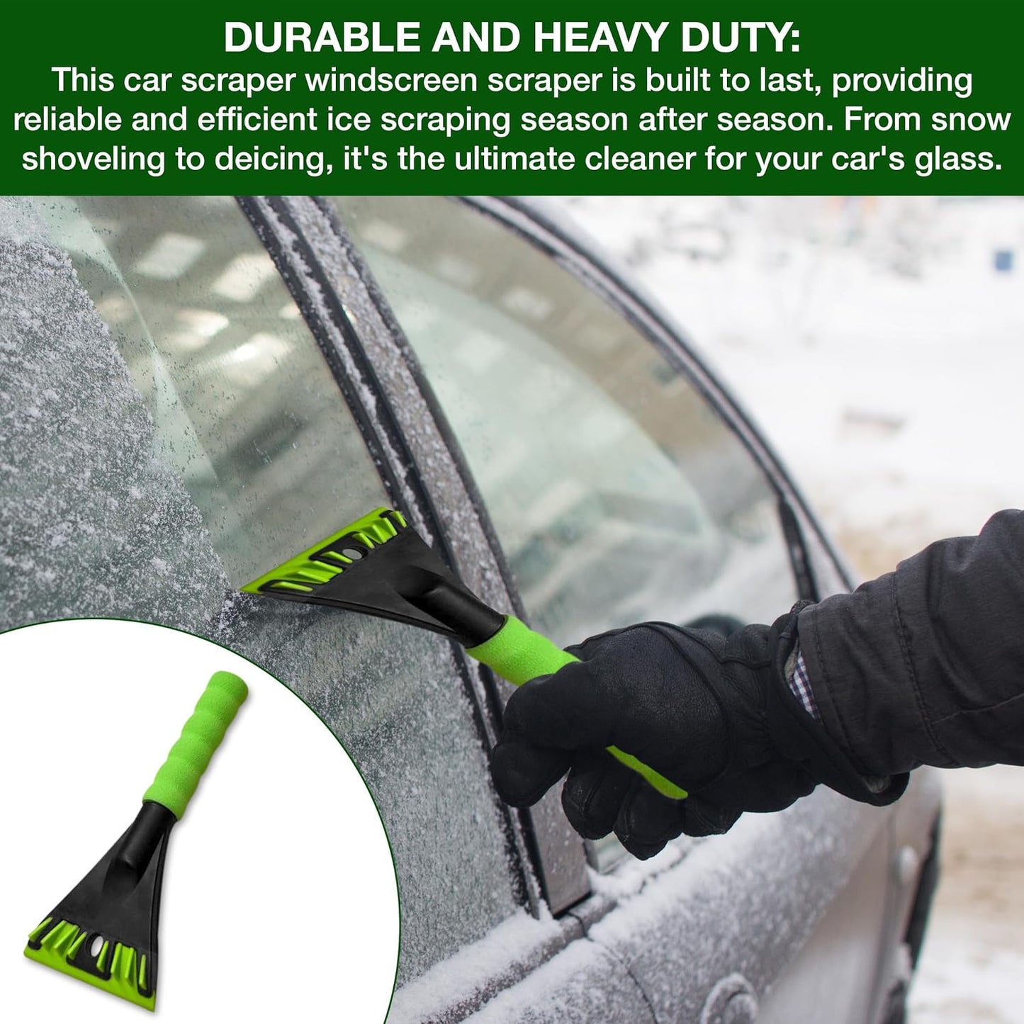 Heavy Duty Ice Scraper for Car Windscreen with Ergonomic Foam Grip - Non-Scratch Car Window & Windscreen Scraper for Frost & Ice Removal - Premium Car Ice Scrapers