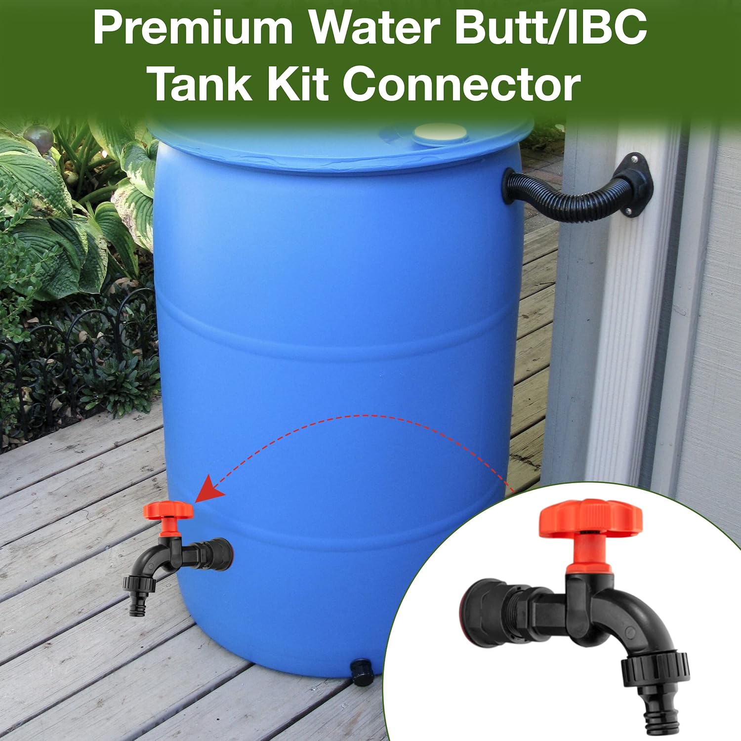 Premium Water Butts Kit – 3/4" bsp black tap with standard click lock hose connector + Hozelock compatible tap hose connector + PTFE Tape Roll