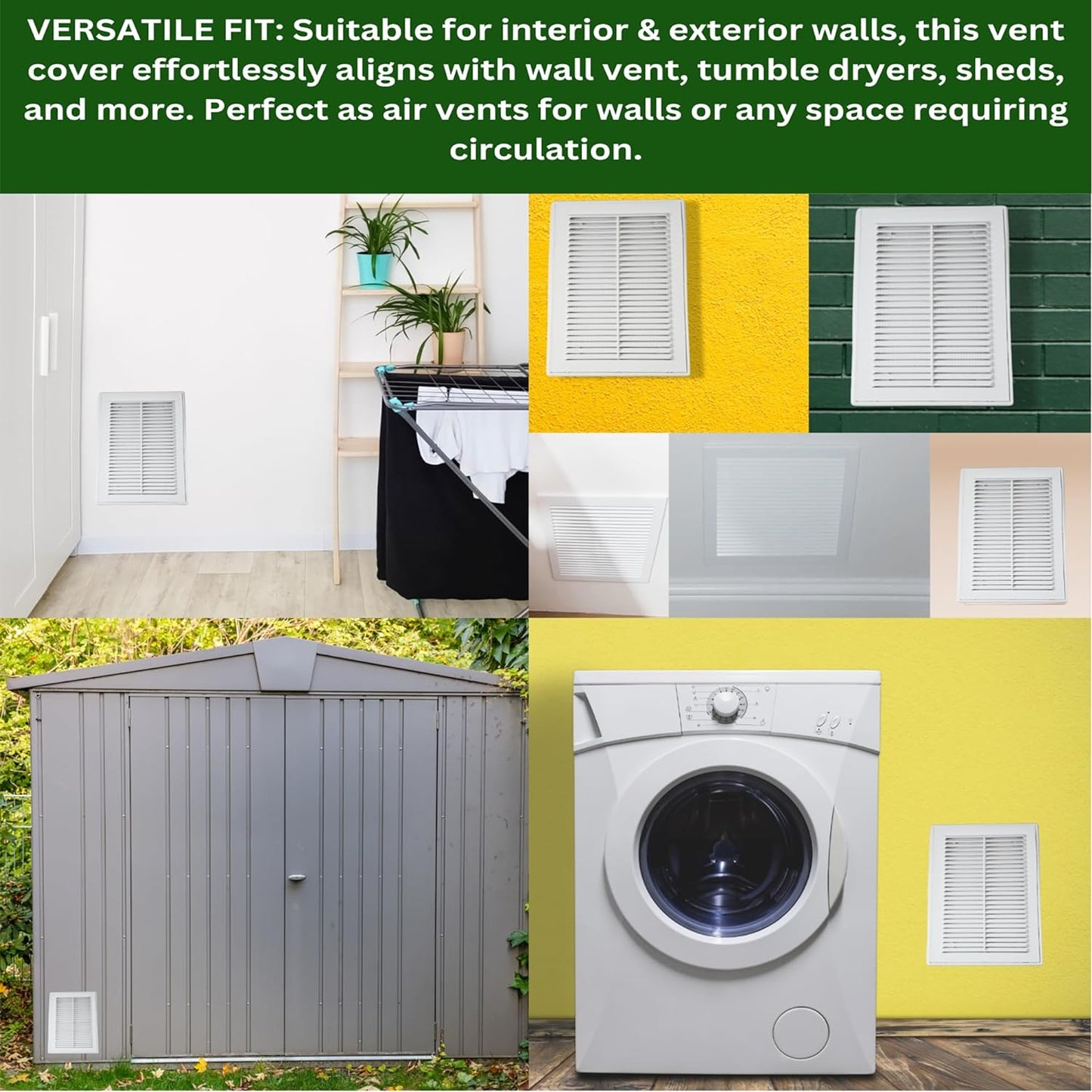 White Air Vent Cover Wall Vent for Interior & Exterior with Insect Grid Fly Net