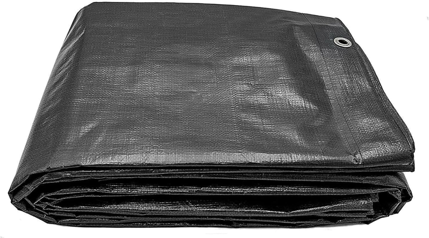 Heavy Duty Waterproof Tarpaulin - Black Tarp for Outdoor Protection - Durable Groundsheet, Tent Shield, Trailer & Trampoline Cover - UV & Weatherproof Sheet for Camping & Garden