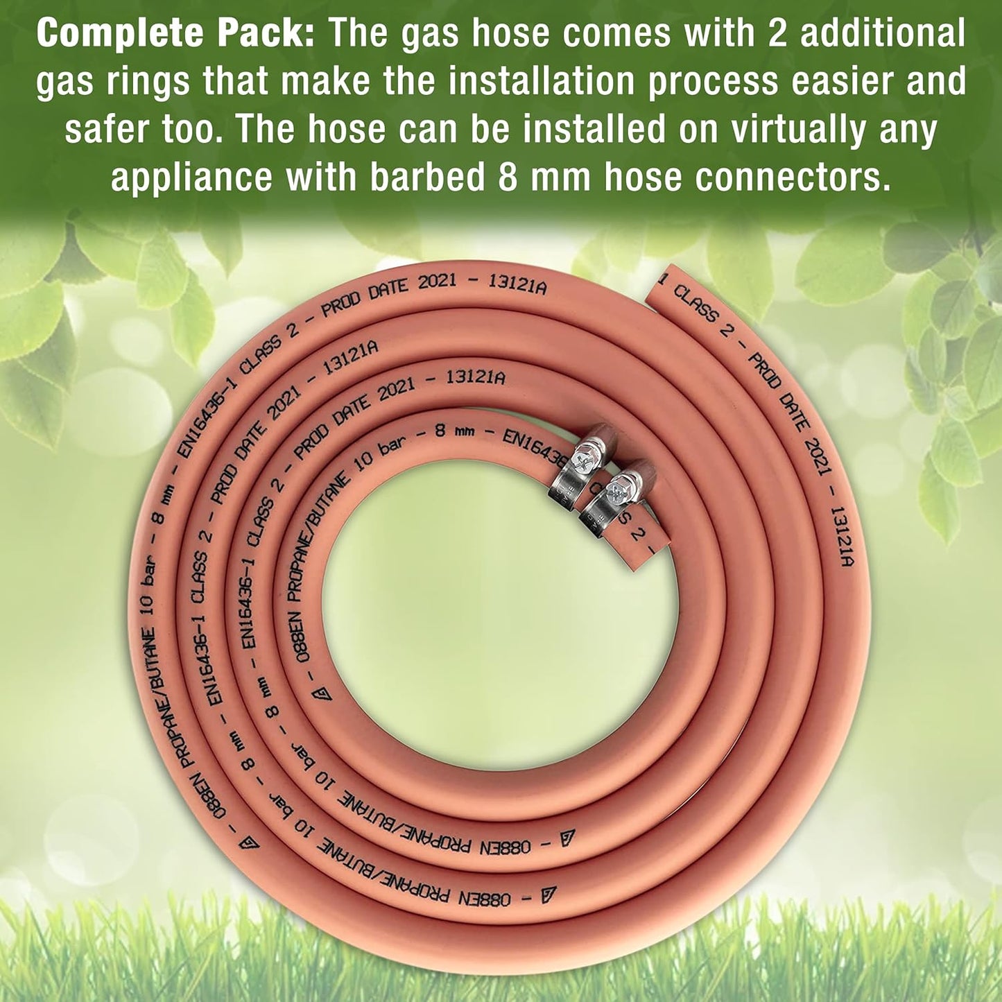 4m 8mm Premium High-Pressure Gas Hose Pipe with 2 Clips – Durable LPG Propane/Butane Pipe, Stamped with Manufacture Date, for BBQ, Caravan, Camping, Cookers, Heaters, Grill and Gas Bottles