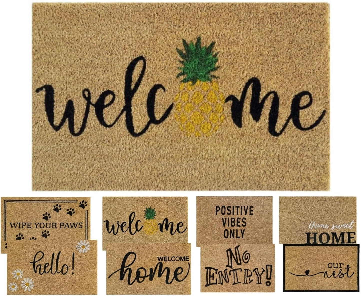 Coir Door Mat (60x40cm) - Non-Slip & Absorbent, Indoor/Outdoor, Eco-Friendly - Ideal as Front Door, Entrance, Floor, Welcome Mat - Large Size, Dirt Trapper, Washable