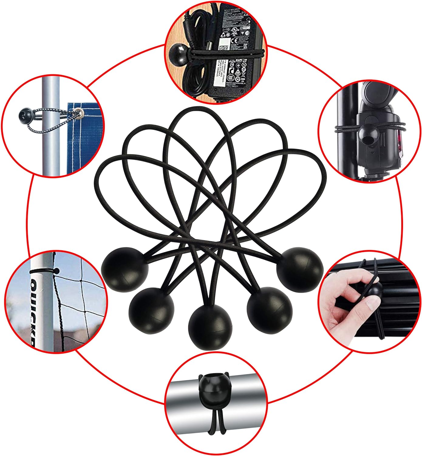 Bungee Cords Set of 20 Pieces – 6 Inch Multifunctional Bungee Straps – Reusable Elastic Tarp Rope Ties – Heavy Duty Durable Construction – Ideal for Tents, Tarpaulin, Flag Poles
