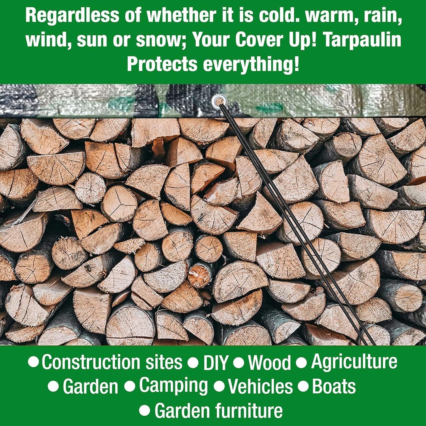 Camouflage Tarpaulin – Multi-Use Tarp Sheet for Camping, Fishing, Bird Watching & Garden – Waterproof, UV Protective Cover for Rain Shelter, Groundsheet, Tent & Trailer