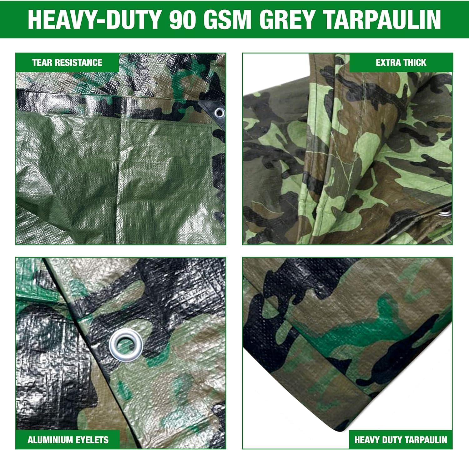 Camouflage Tarpaulin – Multi-Use Tarp Sheet for Camping, Fishing, Bird Watching & Garden – Waterproof, UV Protective Cover for Rain Shelter, Groundsheet, Tent & Trailer
