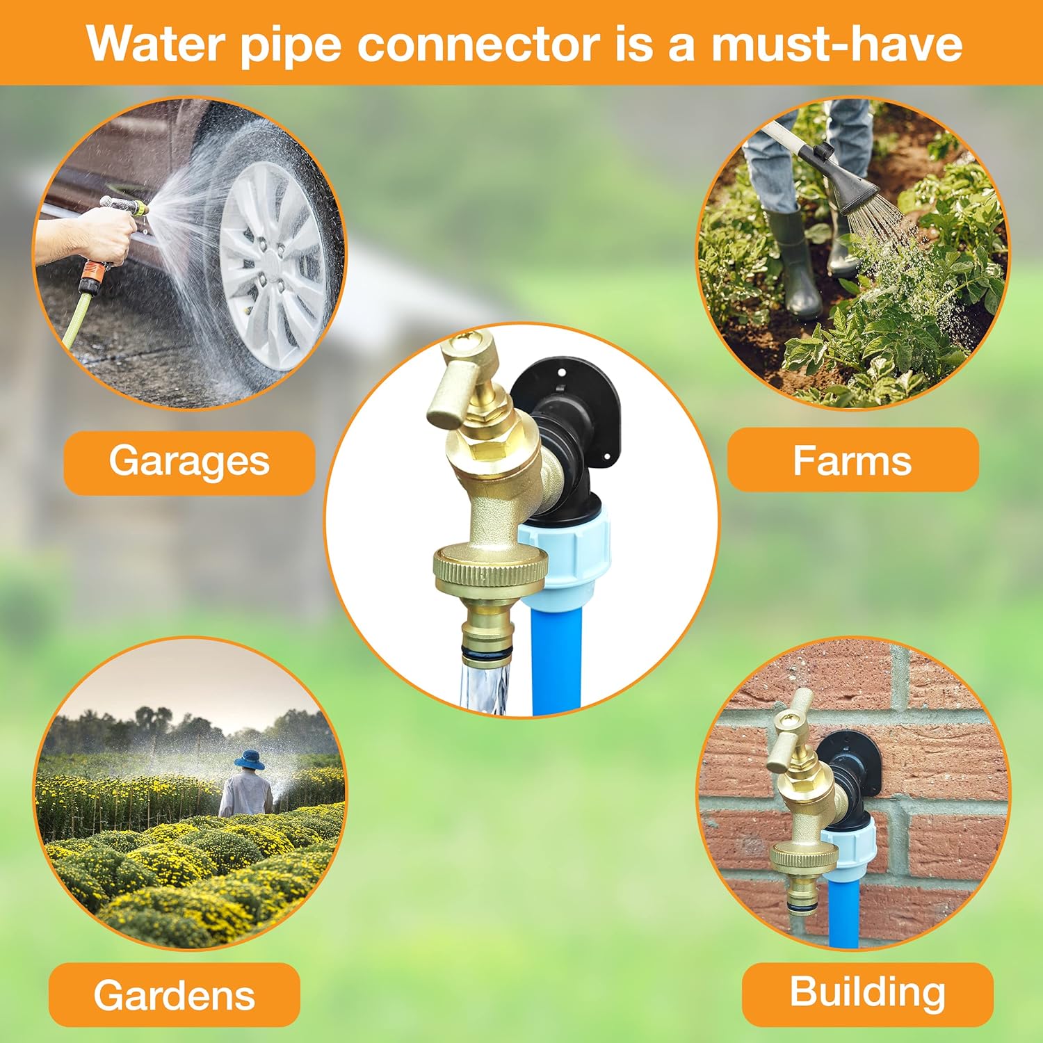 25mm MDPE Wall Flange Kit – Wall Plate Elbow ¾ Brass Garden Tap with Click-Lock Hose Fitting and PTFE Tape – Easy to Install Hose Connector