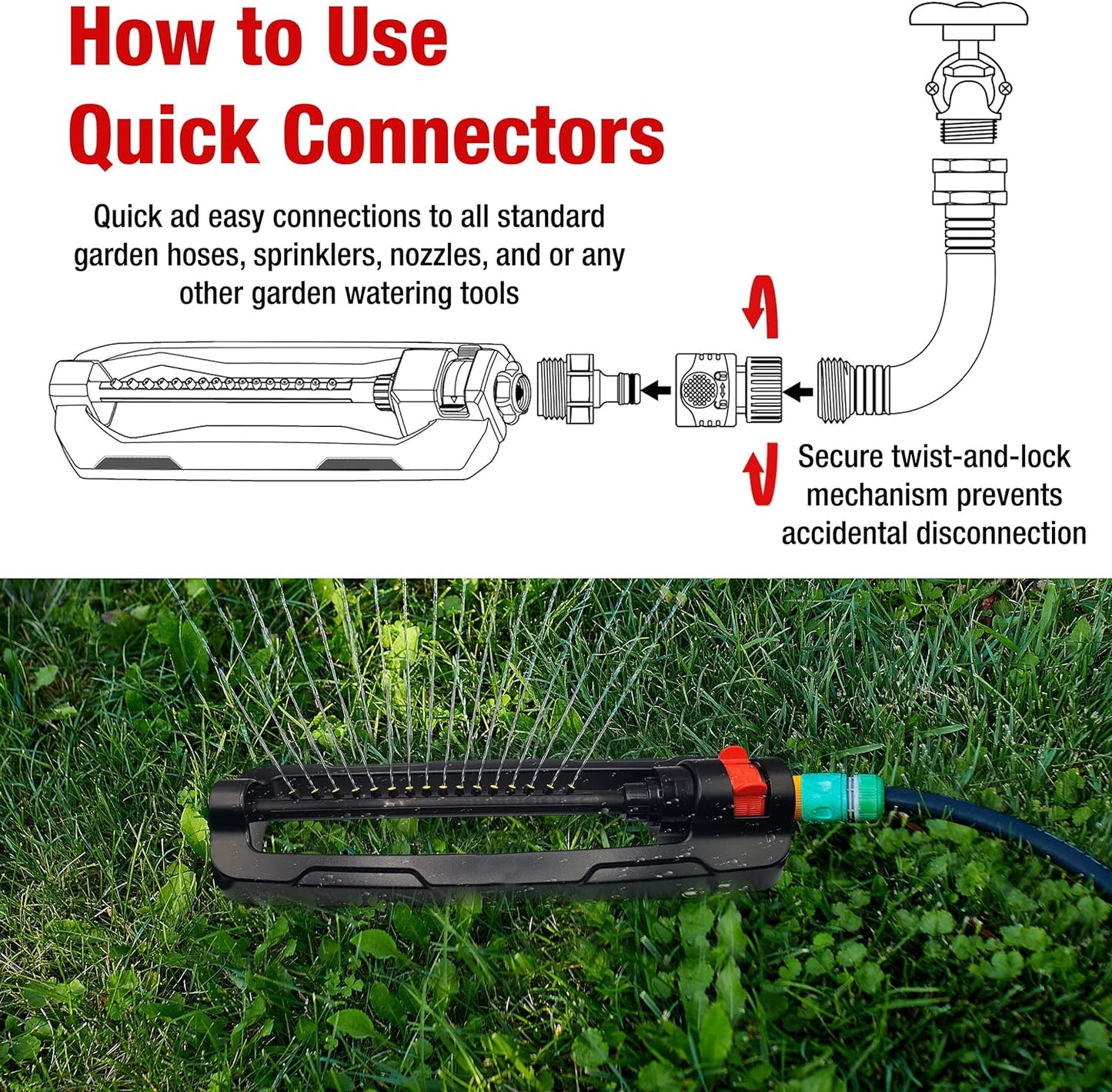 Garden Sprayer Sprinklers for Lawns – Garden Bar with 16 Durable Nozzles – Oscillating Sprinkler with Built-In Cleaning Pin – Large Coverage Area – Ideal for Lawn, Garden