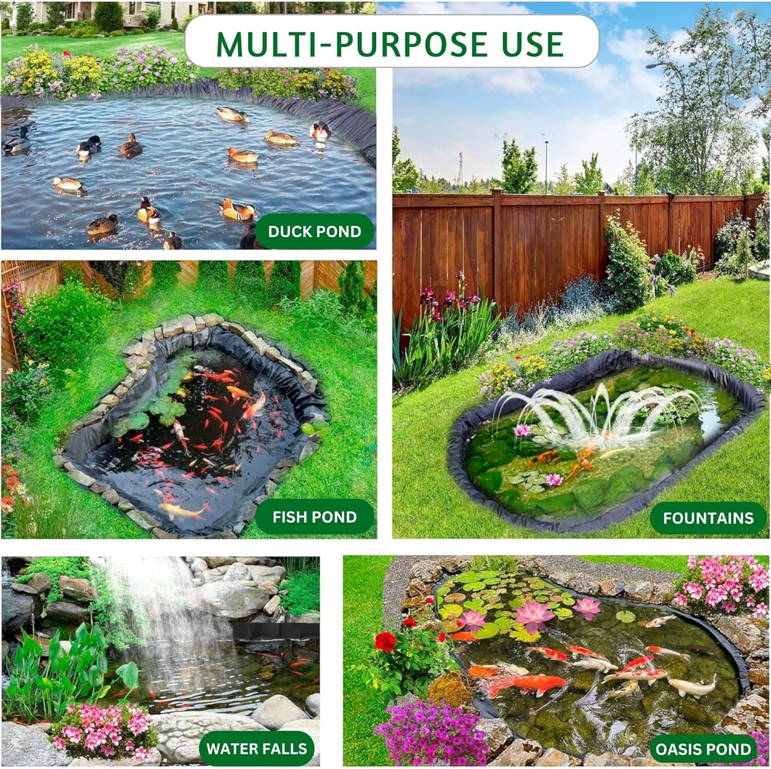 Pond Liner – Various Sizes – Heavy Duty HDPE Material - UV & Tear Resistant, Flexible for Koi & Fish Pools, Water Gardens - Ideal for Small to Large Ponds, Wildlife