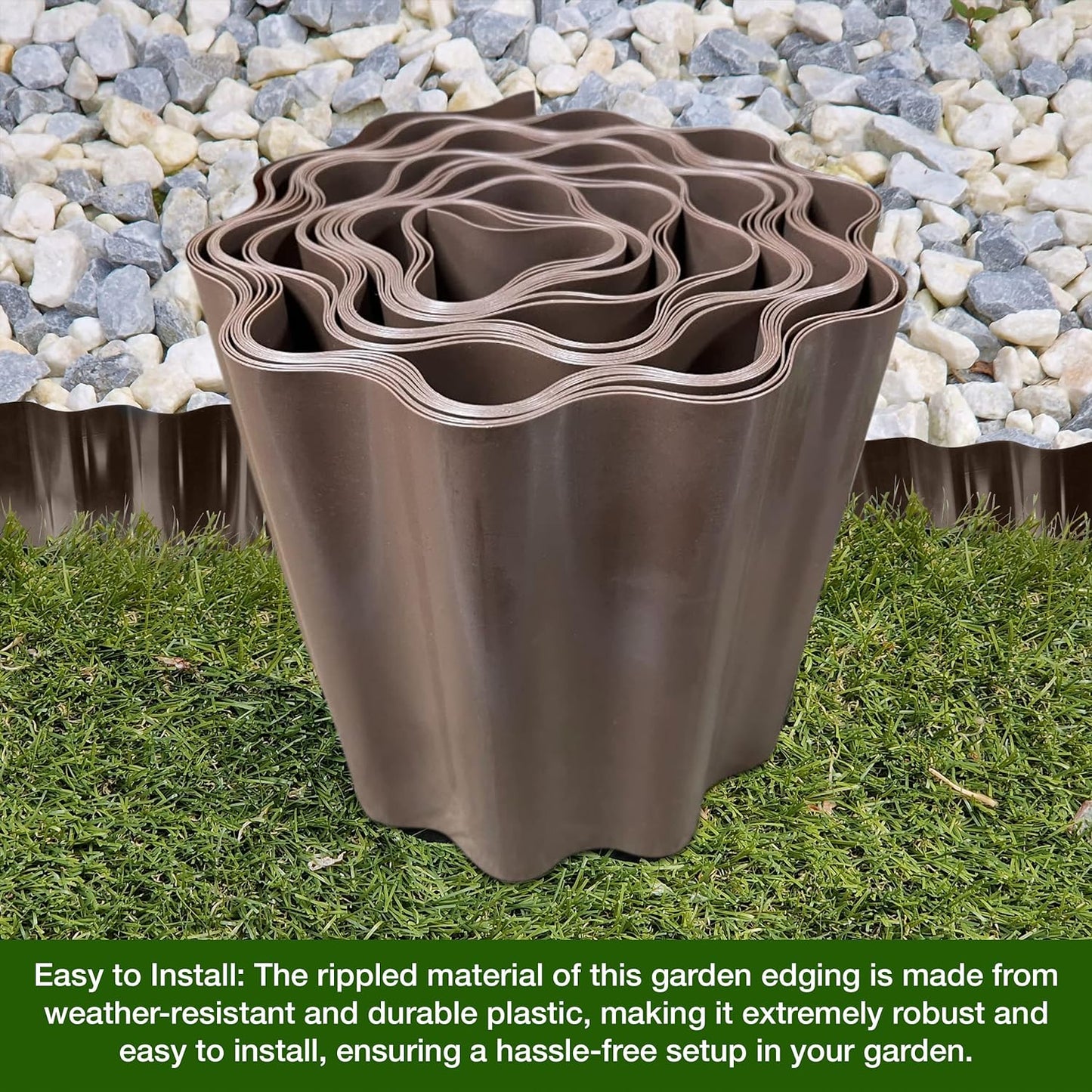 9 Meters, Brown Flexible Plastic Lawn Edging - Durable, Weatherproof, and Frost-Resistant! 15cm Height