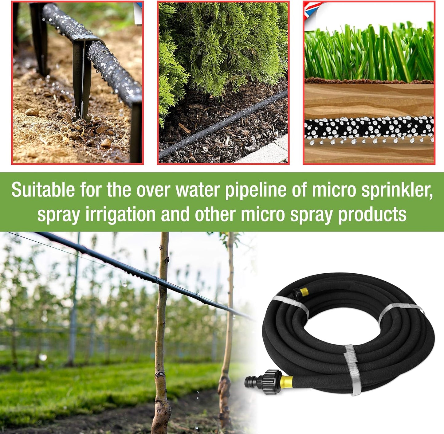 Aqua Drop Soaker Garden Hose – 30m Flexible Hose Pipe – Premium Recycled Rubber Irrigation Pipe with 20 Soaker Hose Pegs