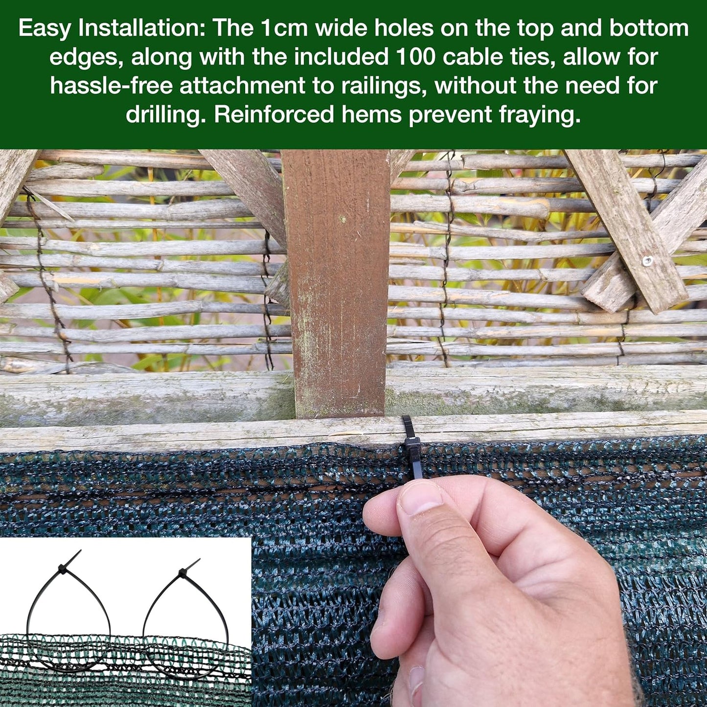 Premium Net Shading Cover Screen + 100 Cable Ties Bundle | 1.2m x 10m | Protect Crops, Balconies, and Greenhouses | 55% Shading | UV Protection | Weatherproof