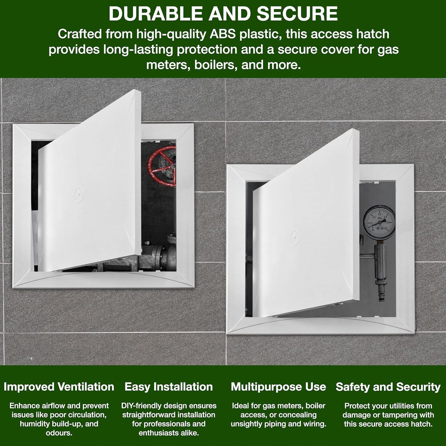 Versatile ABS Plastic Inspection Hatch 300 x 300mm (12x12”) - Access Panel for Plasterboard, UPVC Doors, and Loft