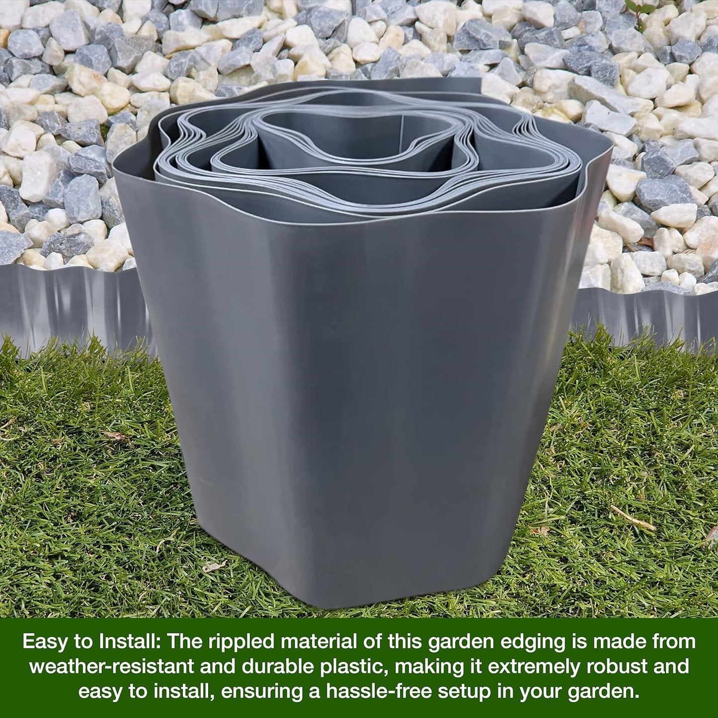 Garden Design with 9 Metres, Grey Flexible Plastic Lawn Edging - Durable, Weatherproof, and Frost-Resistant! 15cm Height