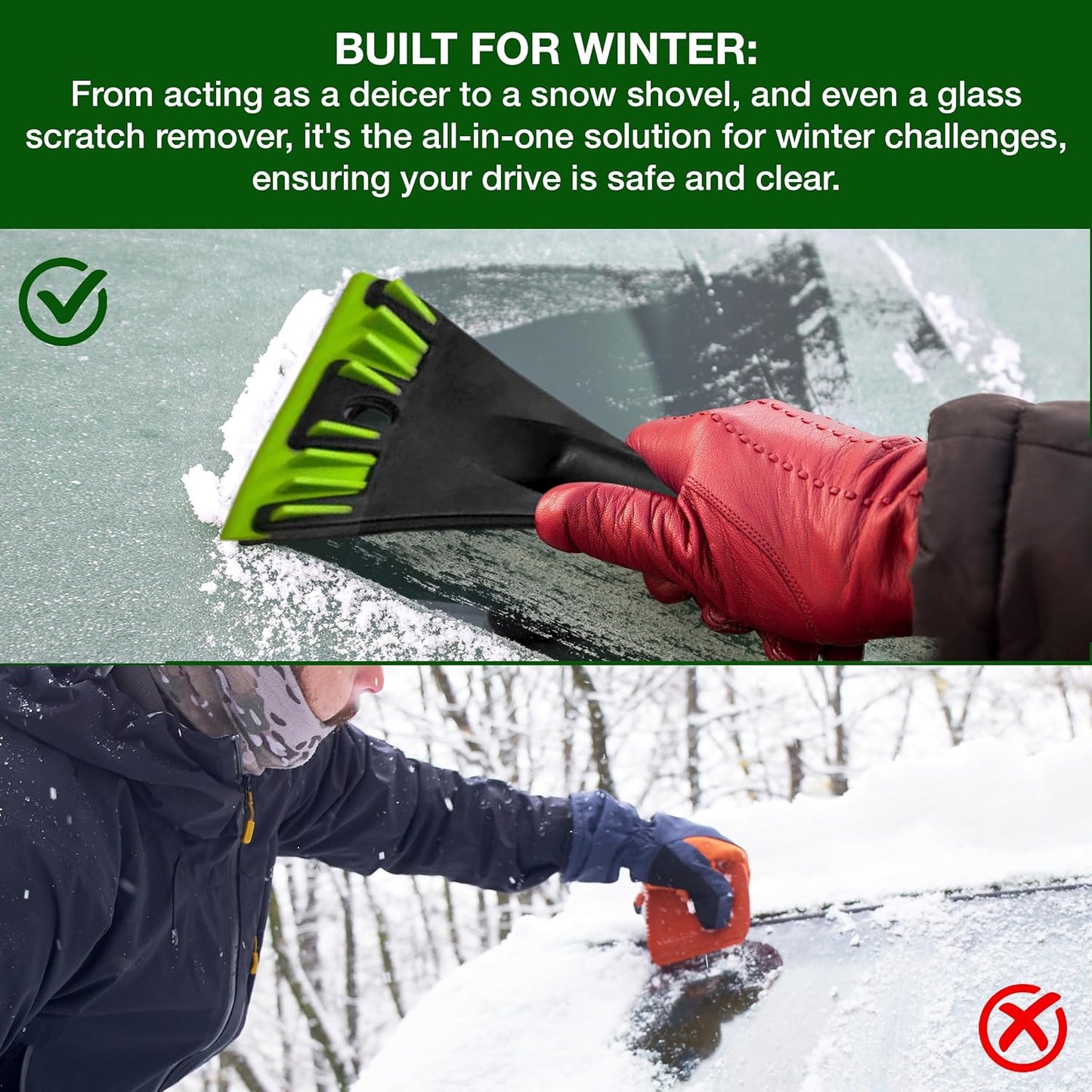 Heavy Duty Ice Scraper for Car Windscreen with Ergonomic Foam Grip - Non-Scratch Car Window & Windscreen Scraper for Frost & Ice Removal - Premium Car Ice Scrapers