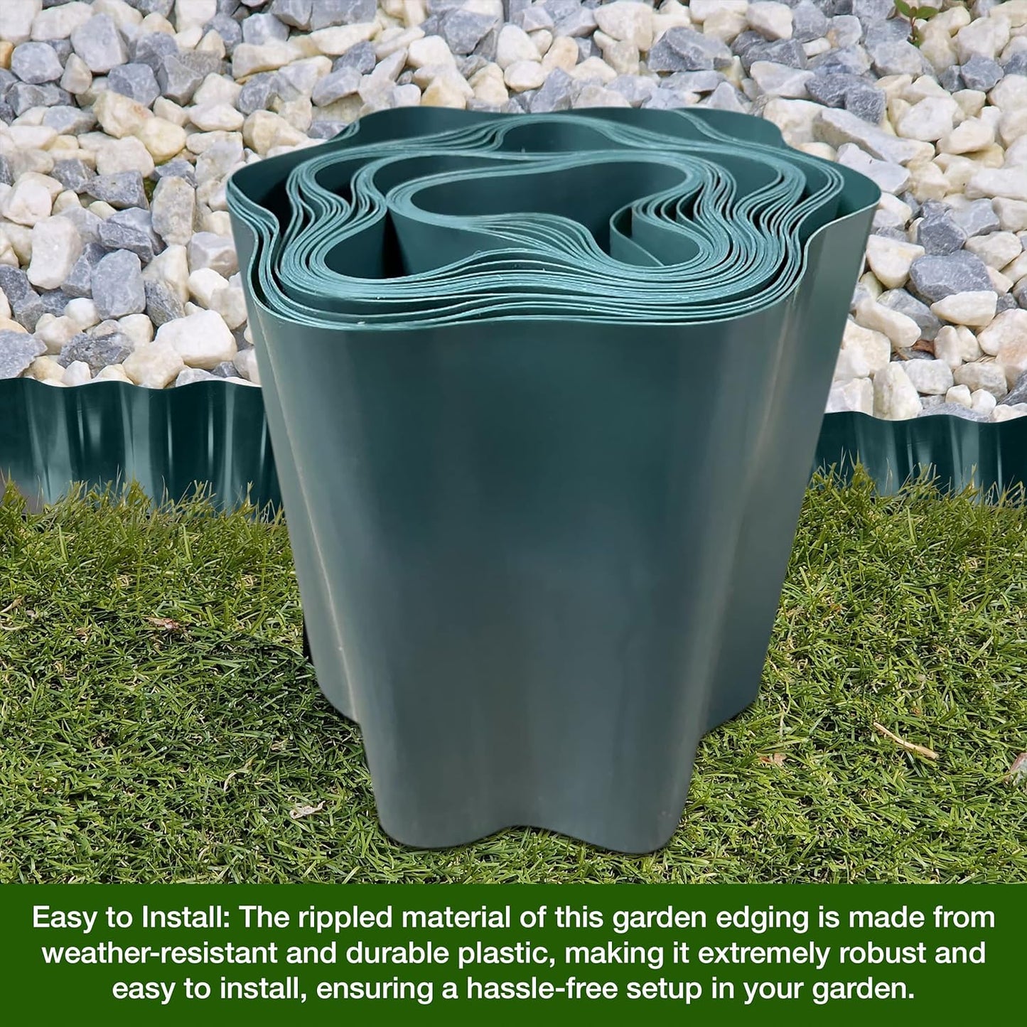 Garden Design with 9 Metres, Green Flexible Plastic Lawn Edging - Durable, Weatherproof, and Frost-Resistant! 15cm Height