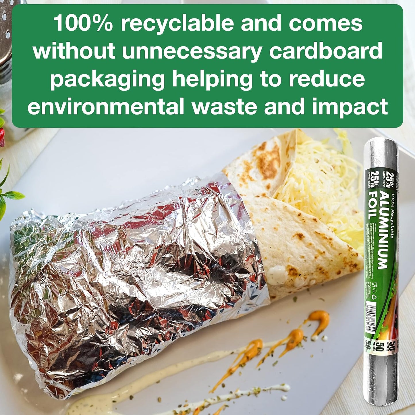 Strong Aluminum Foil Roll - 50m Long and 300mm Wide - Aluminum Tin Foil for Baking, Packing or Freezing