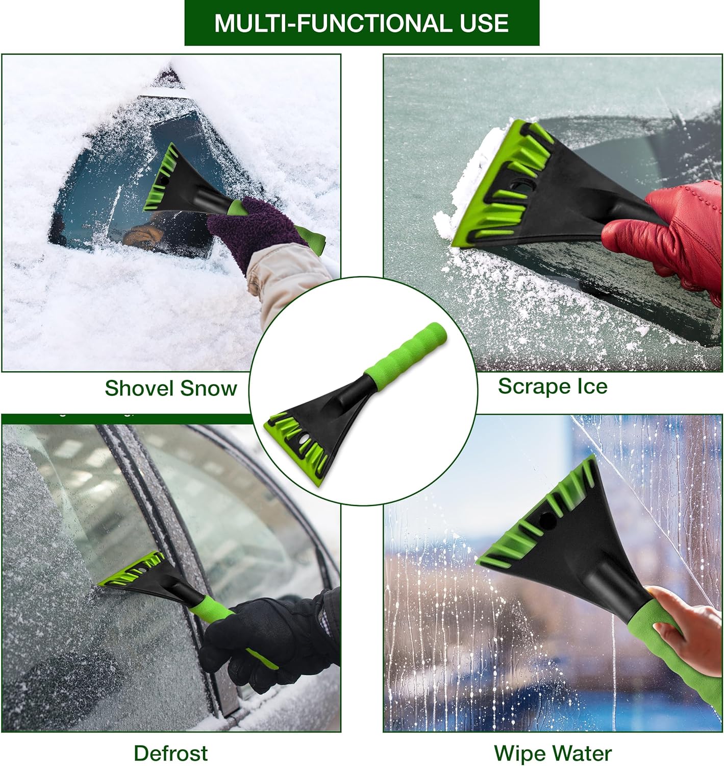 Heavy Duty Ice Scraper for Car Windscreen with Ergonomic Foam Grip - Non-Scratch Car Window & Windscreen Scraper for Frost & Ice Removal - Premium Car Ice Scrapers