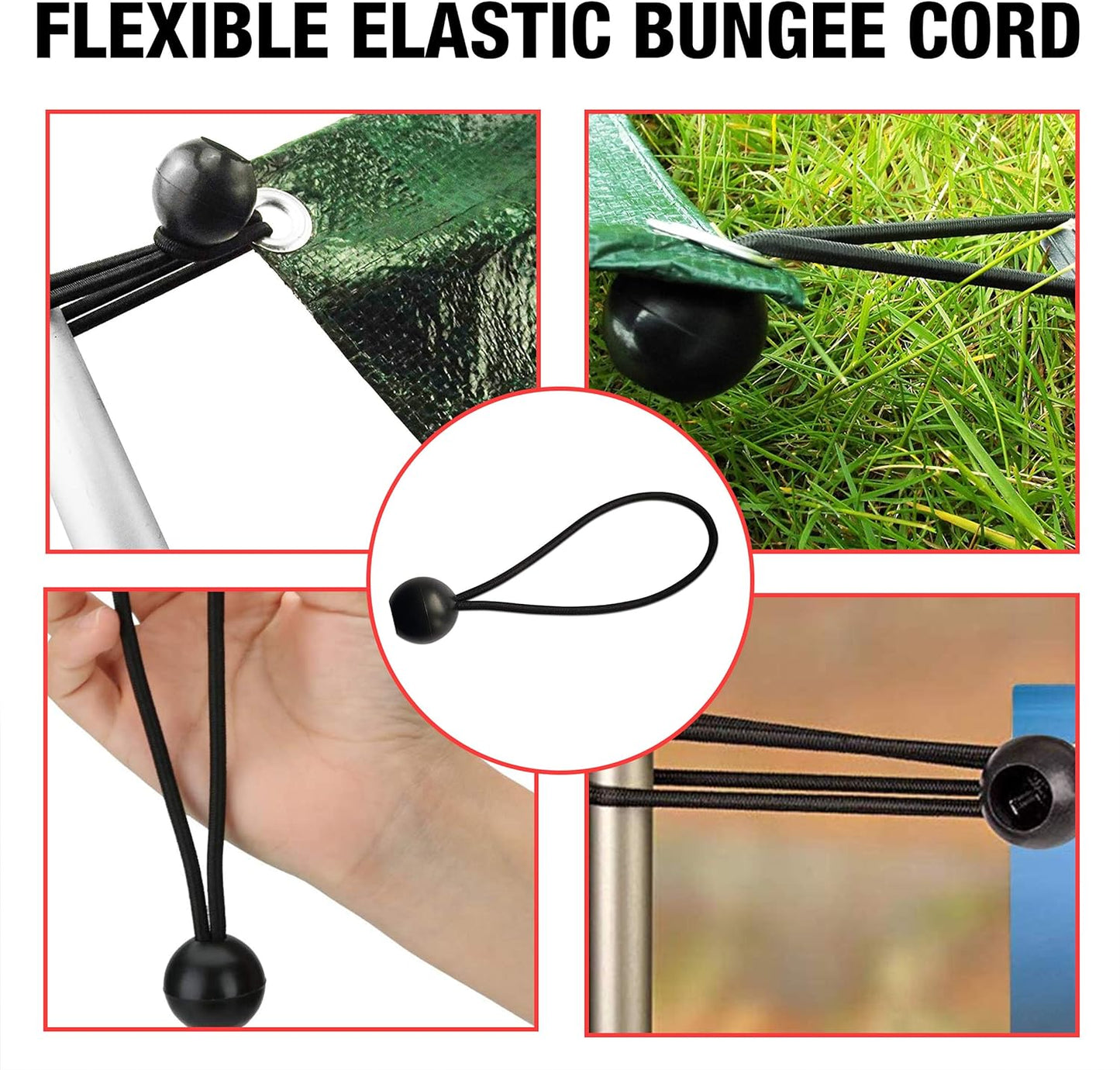 Bungee Cords Set of 20 Pieces – 6 Inch Multifunctional Bungee Straps – Reusable Elastic Tarp Rope Ties – Heavy Duty Durable Construction – Ideal for Tents, Tarpaulin, Flag Poles