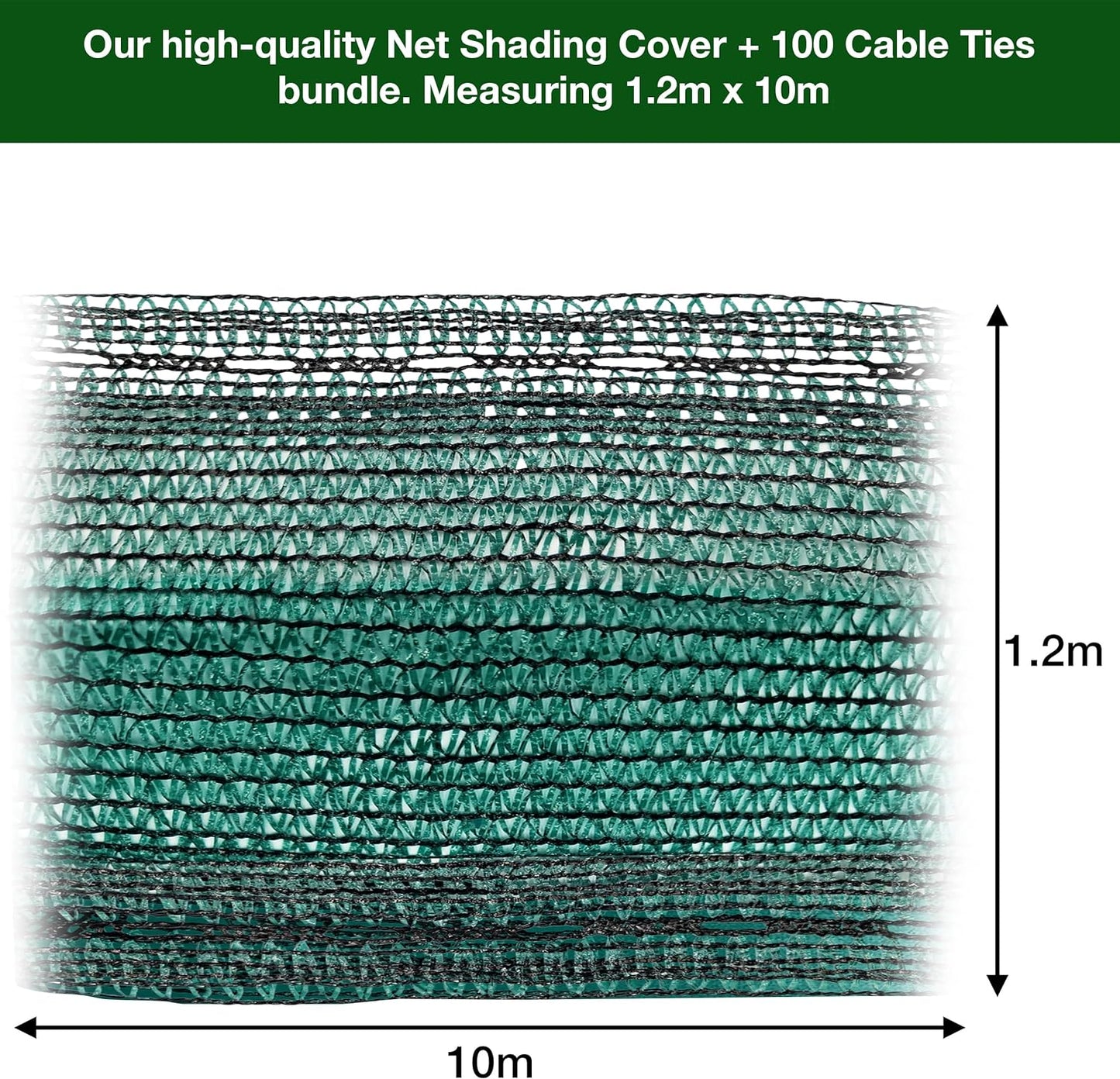 Premium Net Shading Cover Screen + 100 Cable Ties Bundle | 1.2m x 10m | Protect Crops, Balconies, and Greenhouses | 55% Shading | UV Protection | Weatherproof