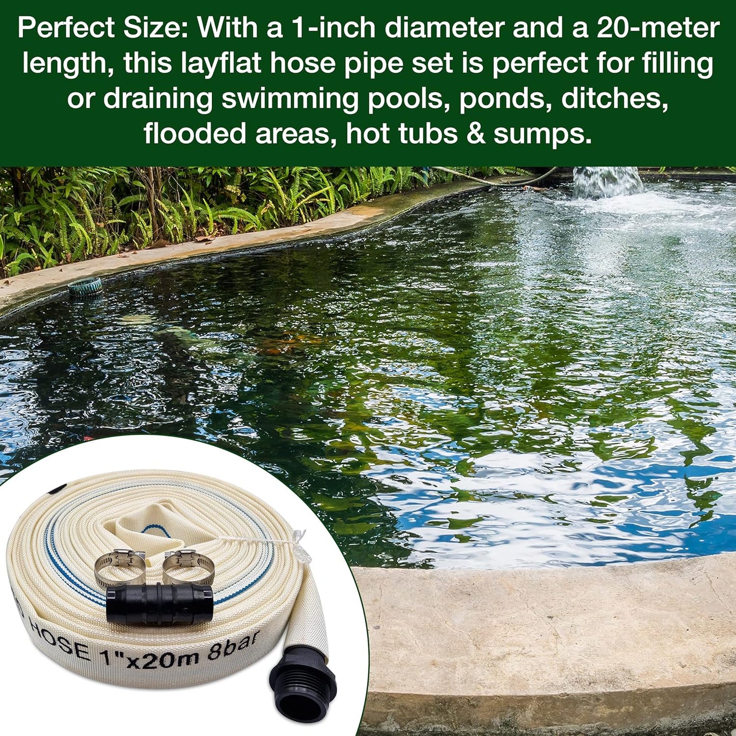 Ultimate Heavy Duty Discharge Hose Pipe Set - 25mm Diameter, Complete with 2 Clips, Joiner Coupler, and Pond Connector