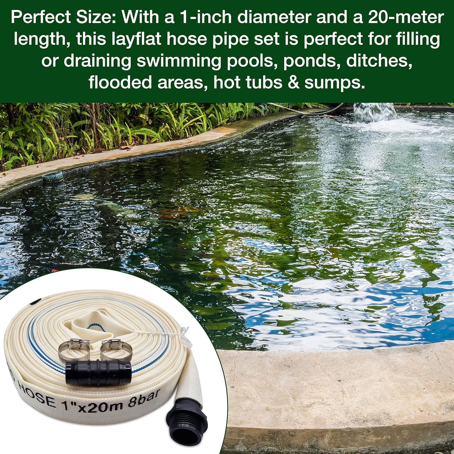 Ultimate Heavy Duty Discharge Hose Pipe Set - 25mm Diameter, Complete with 2 Clips, Joiner Coupler, and Pond Connector