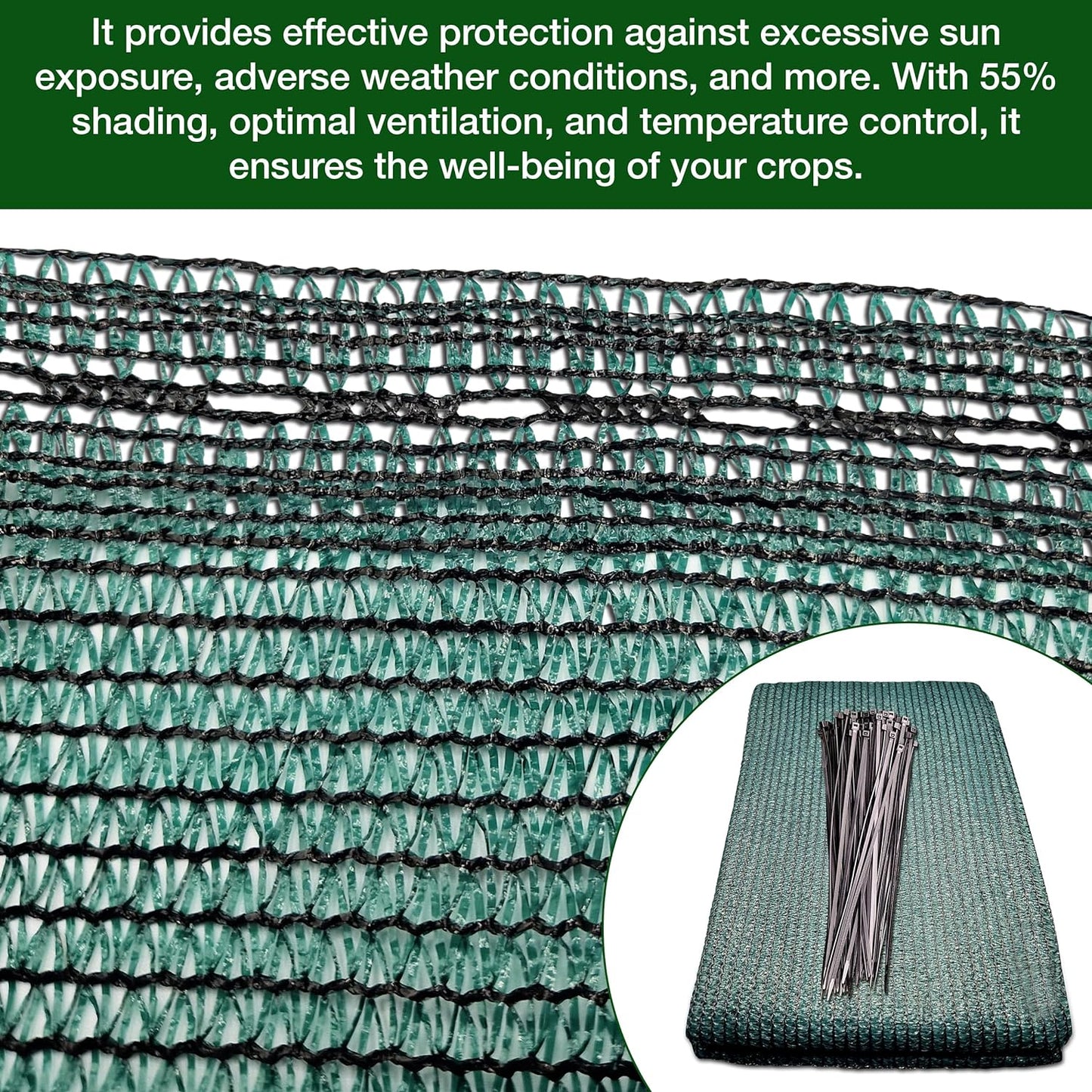 Premium Net Shading Cover Screen + 100 Cable Ties Bundle | 1.2m x 10m | Protect Crops, Balconies, and Greenhouses | 55% Shading | UV Protection | Weatherproof