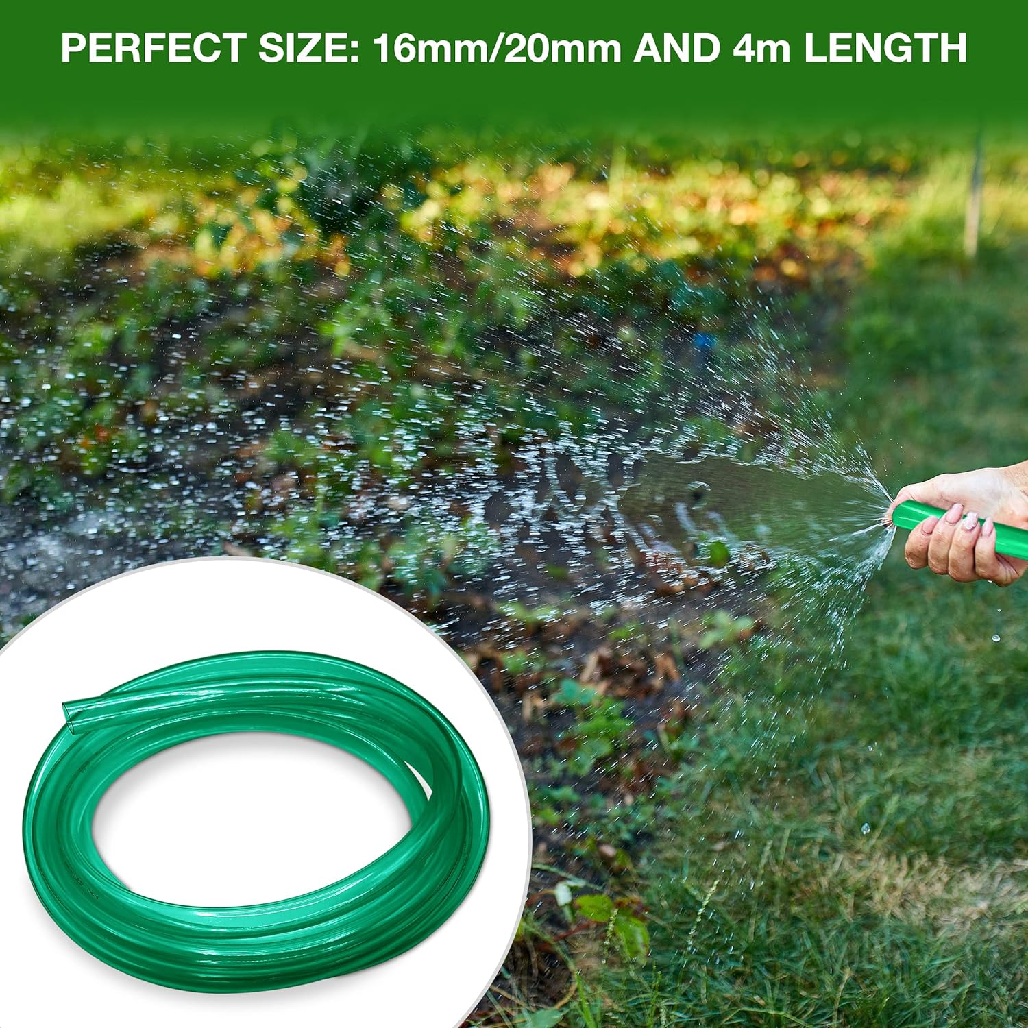 Flexible Hose Pipe 16mm Inside Diameter 20mm Outside Diameter – 4 Metres Clear PVC Food Grade Green Plastic Tube for Fish Food, Engineering, Food Industry – Multipurpose PVC Pipe