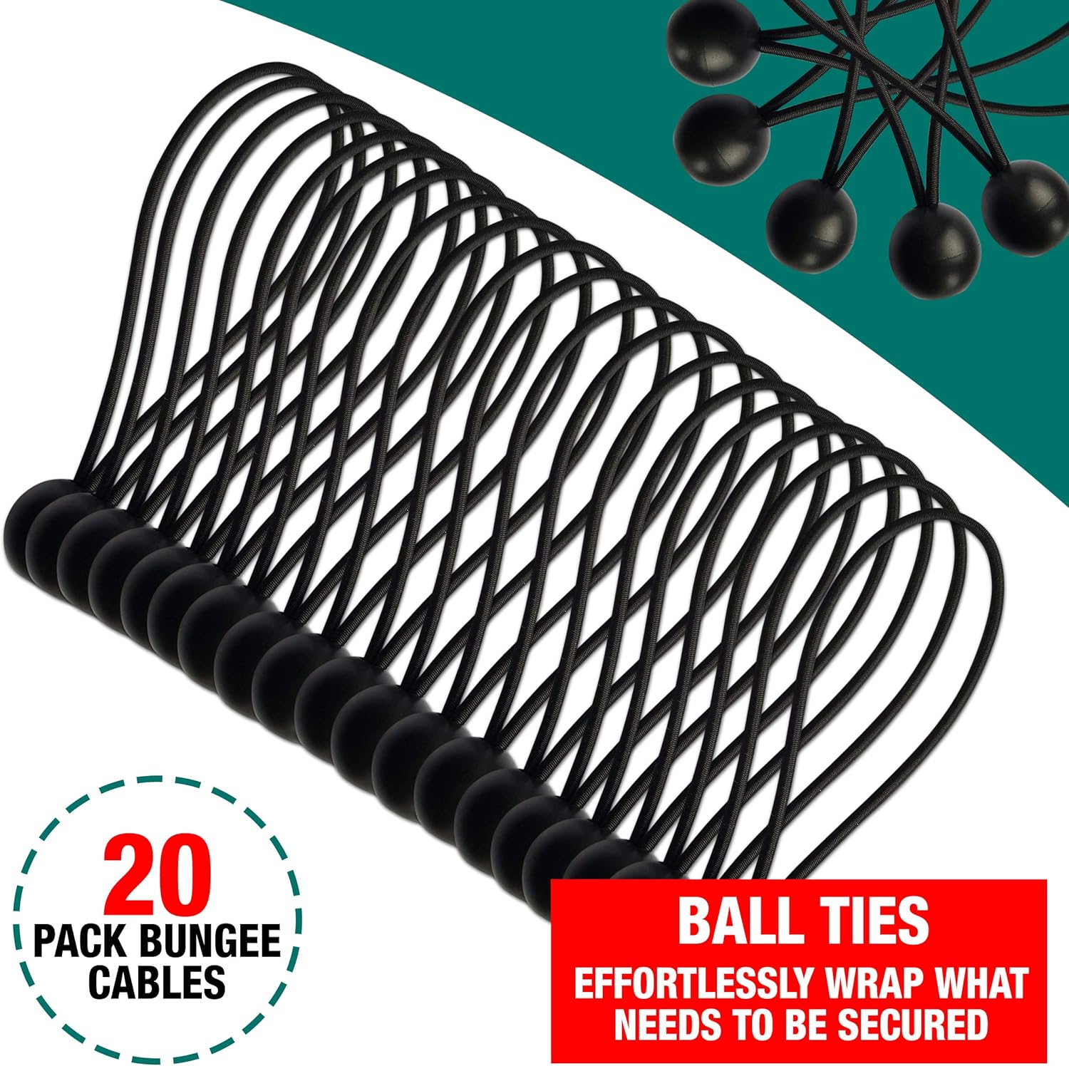 Bungee Cords Set of 20 Pieces – 6 Inch Multifunctional Bungee Straps – Reusable Elastic Tarp Rope Ties – Heavy Duty Durable Construction – Ideal for Tents, Tarpaulin, Flag Poles