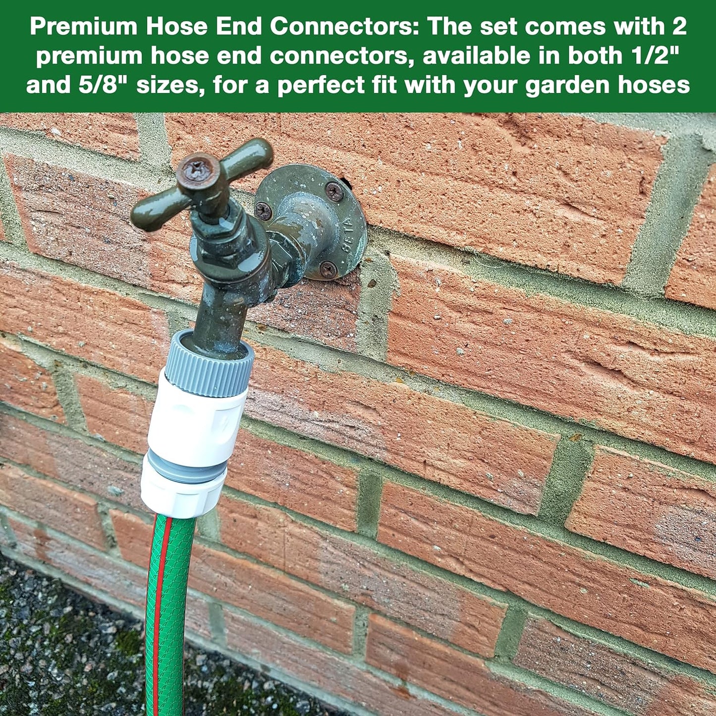 Ultimate Hose Fitting Set - 2in1 Tap Connector & Threaded Faucet Adapter 3/4" or 1/2" BSP with Premium Hose End Connectors 1/2" or 5/8" - 2 Pack & Double Male Hose Connector